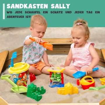 Coemo Sandkasten, Sally 6-eckiger Buddelkasten 125x125x20 cm Holz Sandbox 4 Sitzbretter
