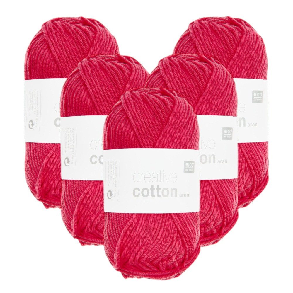 Rico Design 5 x RICO CREATIVE COTTON ARAN Häkelwolle, 170 m