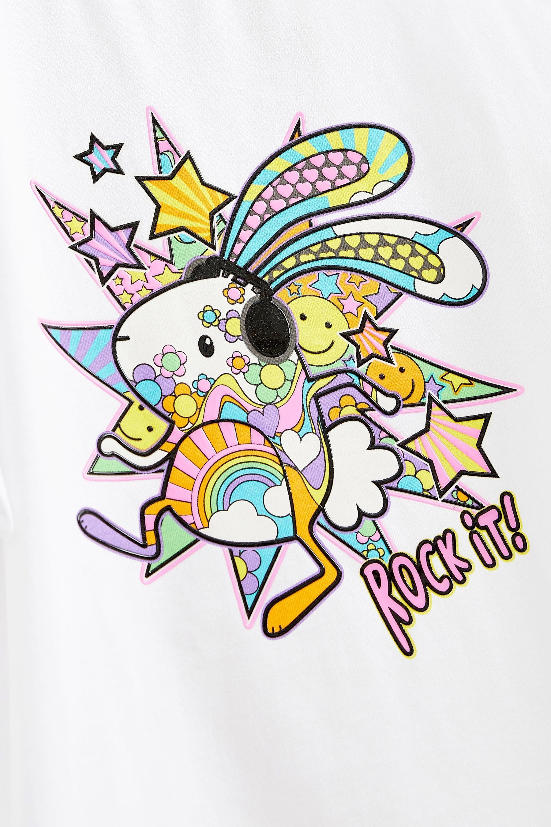 Rock mit Grafikprint T-Shirt (1-tlg) Oversize-T-Shirt White Next It Bunny
