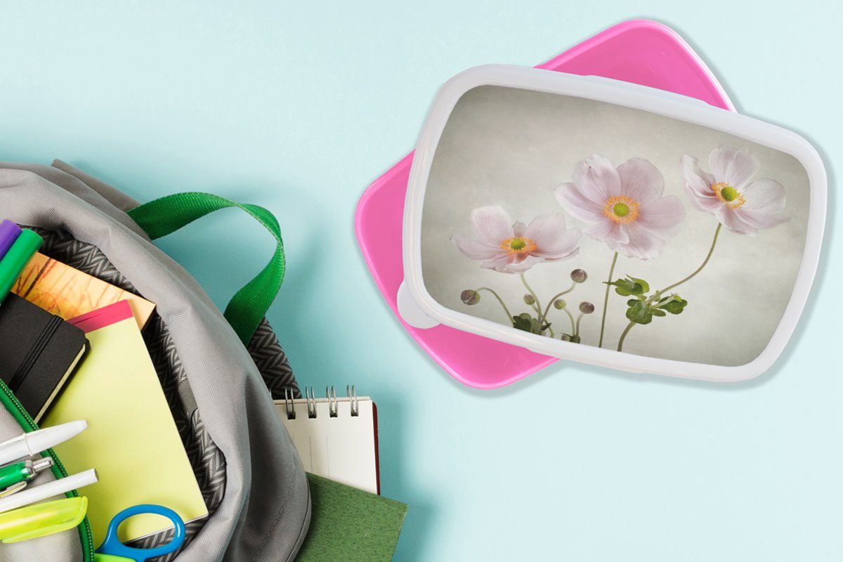 Rosa, Mohn - Erwachsene, Lunchbox - Blumen Kunststoff - MuchoWow - für Brotbox Kinder, Mädchen, Ölfarbe (2-tlg), Stillleben Brotdose Kunststoff, Snackbox,