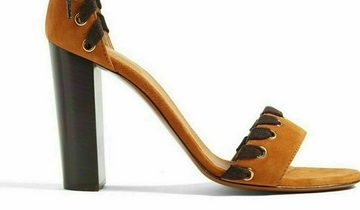 Chloé CHLOE MILES ICONIC WHIPSTITCH STRAP LACE-UP SUEDE SANDALS PUMPS SCHUHE Sandale