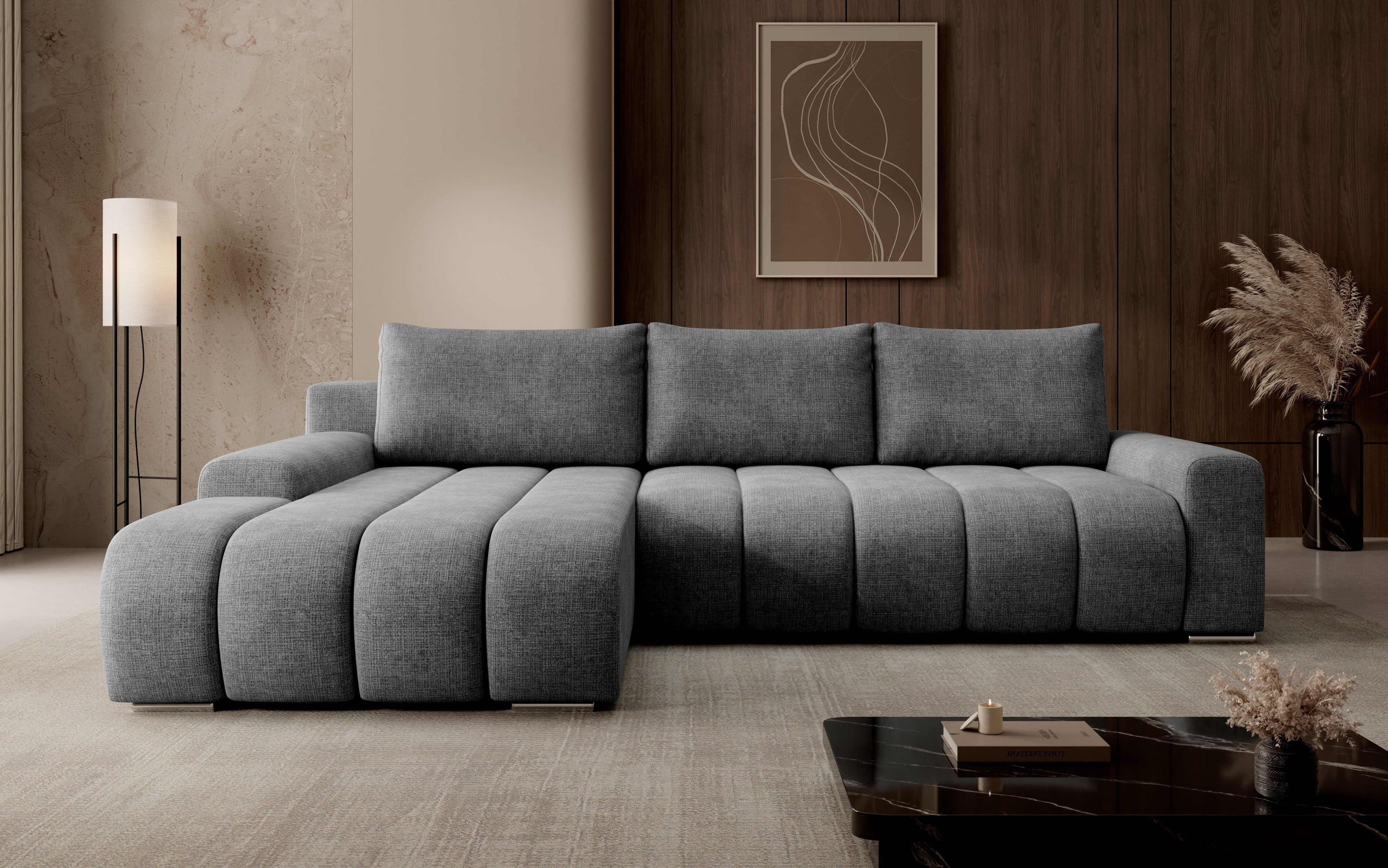PROMETO Möbel Ecksofa Porto L mit Schlaffunktion und Bettkasten L-Form Links/Rechts