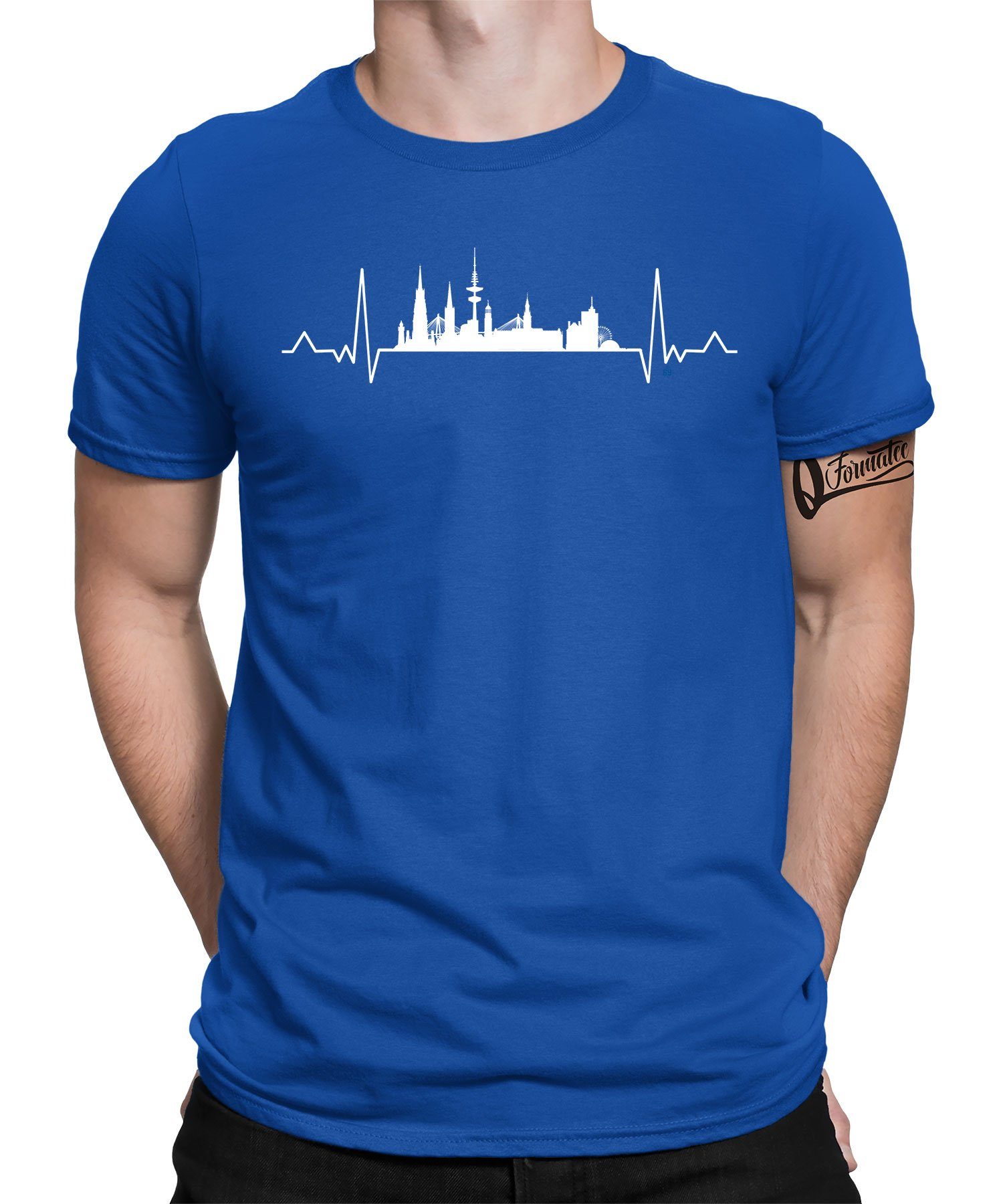 Quattro Formatee Kurzarmshirt Herzschlag - Hamburg Hafen Herren T-Shirt (1-tlg) Blau