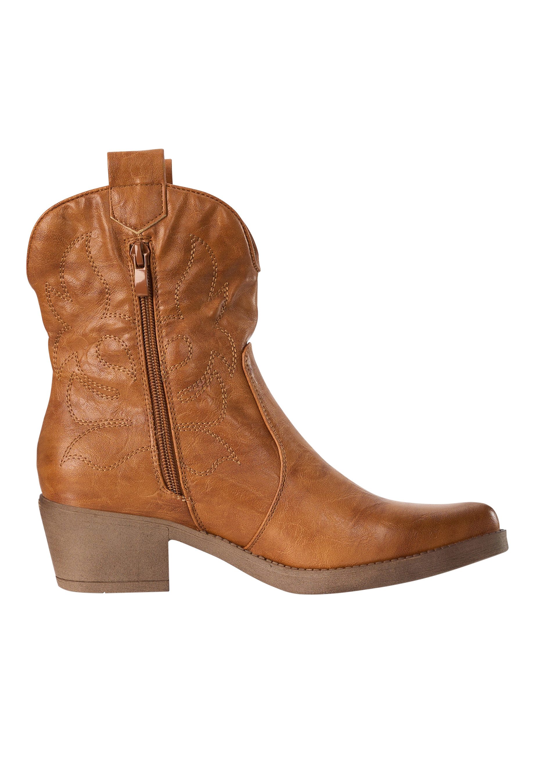 Salinyang Damen Western Cowboy Boots mit Ziernähten und Blockabsatz Stiefelette