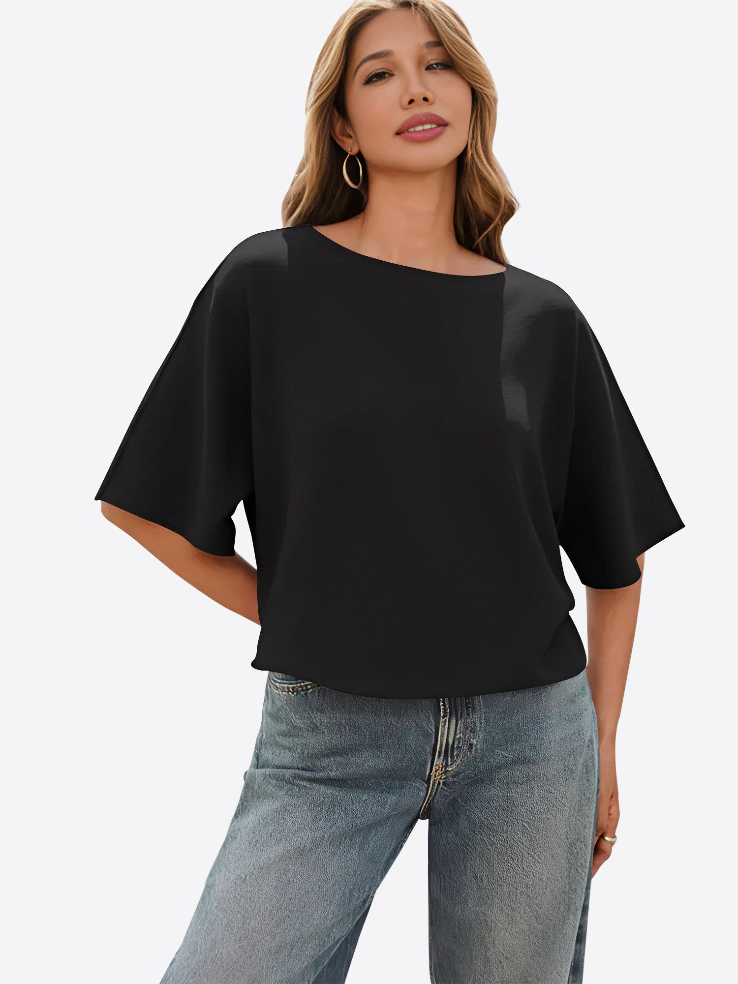 Imily Bela Strickpullover Damen Kurzarm Pullover locker geschnitten (Packung, 1-tlg., 1per-Pack) in Unifarbe