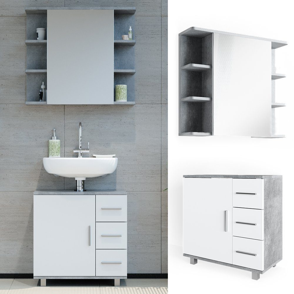 Vicco Badmöbel-Set Ilias, Weiß/Beton, 2 Teile, (2-St., 2er Set) günstig online kaufen