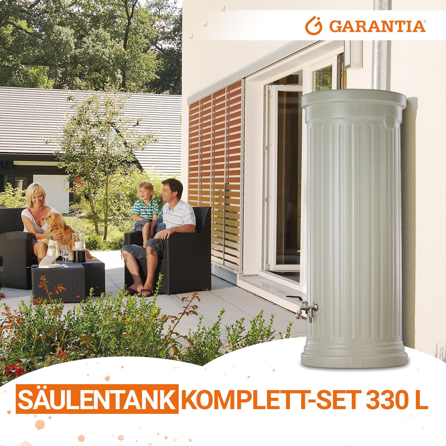 GARANTIA Regentonne Säulentank Komplett-Set 330 L, sandbeige, 330 l