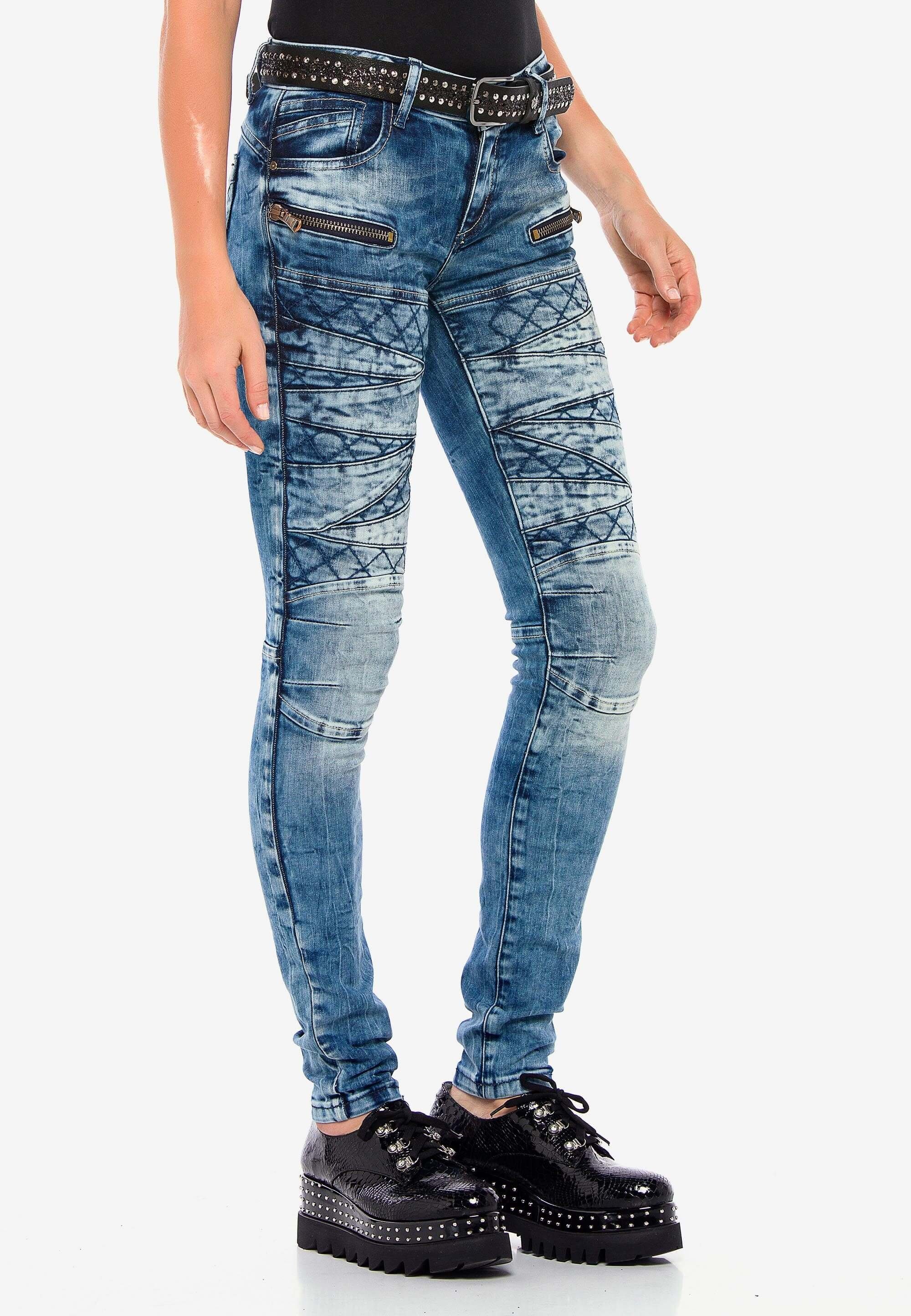 Damen Jeans Cipo & Baxx Straight-Jeans mit coolen Stickelementen