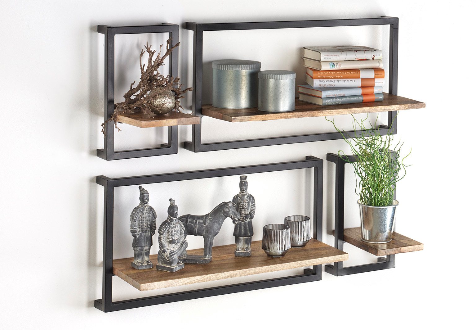 Kobolo Regal Wandregal Hänge aus Mangoholz und Metall - 4er Set günstig online kaufen