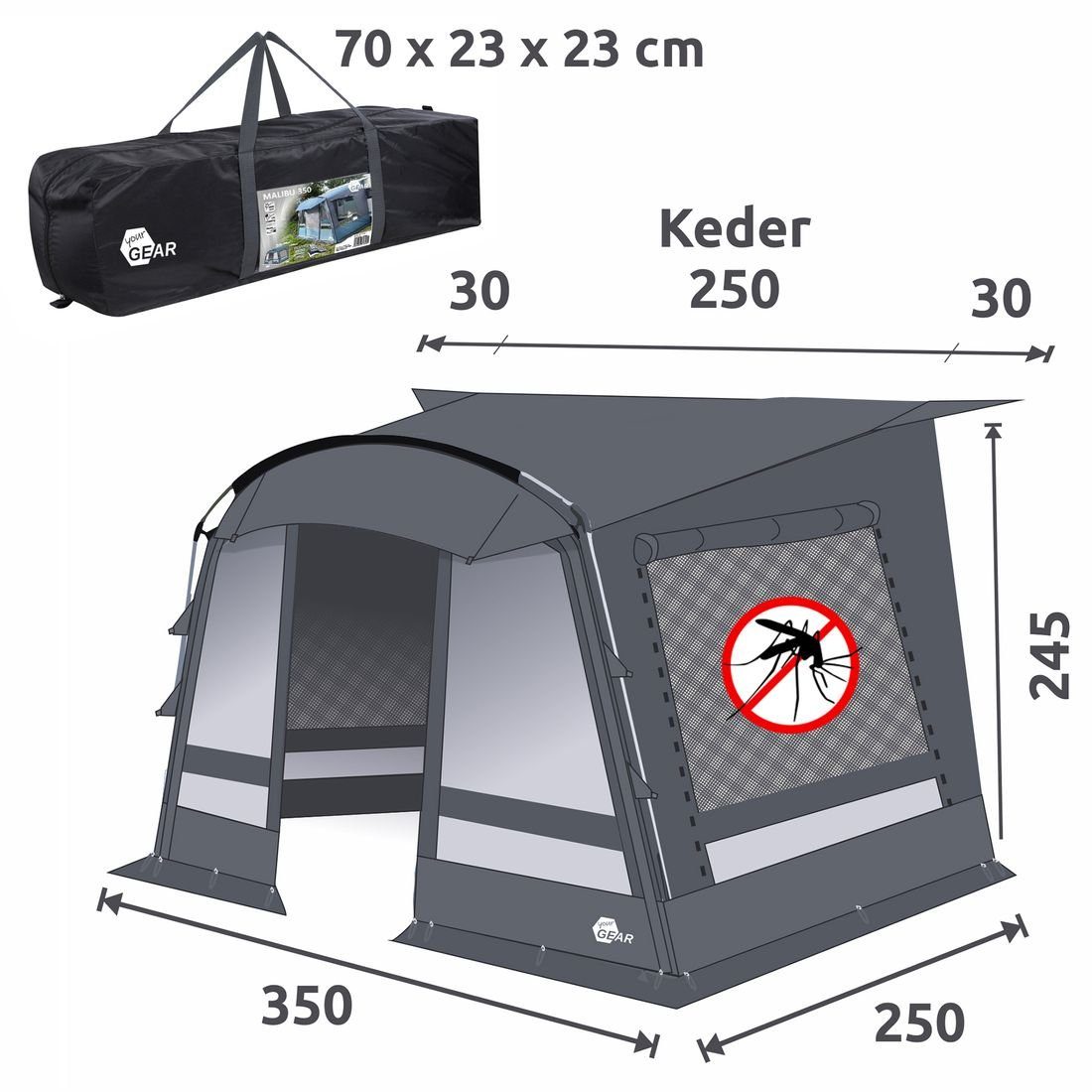 Reisevorzelt, - your GEAR yourGEAR Wohnwagenvorzelt Malibu 0 Caravan Personen: 350 Zelt, Vorzelt