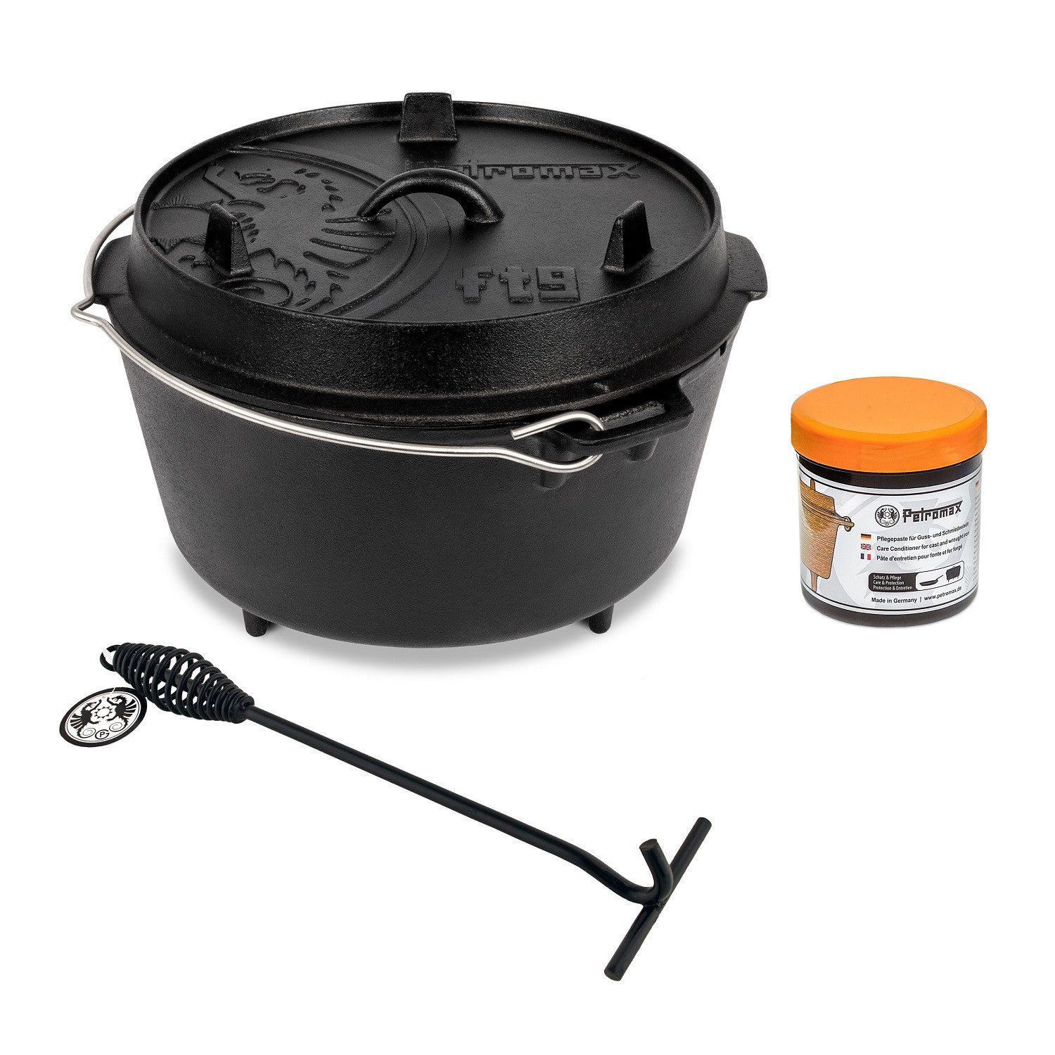 Petromax Feuertopf Petromax Feuertopf Dutch Oven Set Pflegepaste Deckelheber FT9