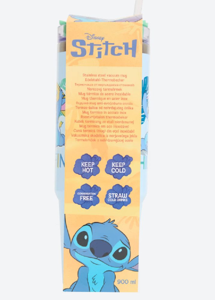 Disney Термокружка Stitch Термокружка Edelstahl 900 ml mit Strohhalm, Edelstahl, Hält Getränke warm & kalt Edelstahl mit Strohhalm