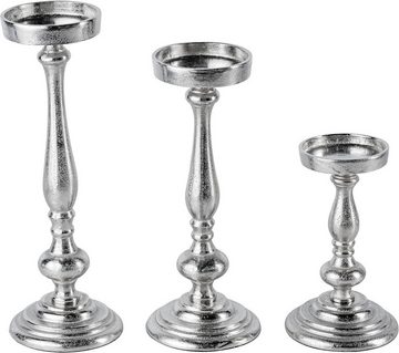 MichaelNoll Kerzenständer Kerzenständer 3er Set Silber Deko Stumpenkerzen - H 21, 31 und 36 cm