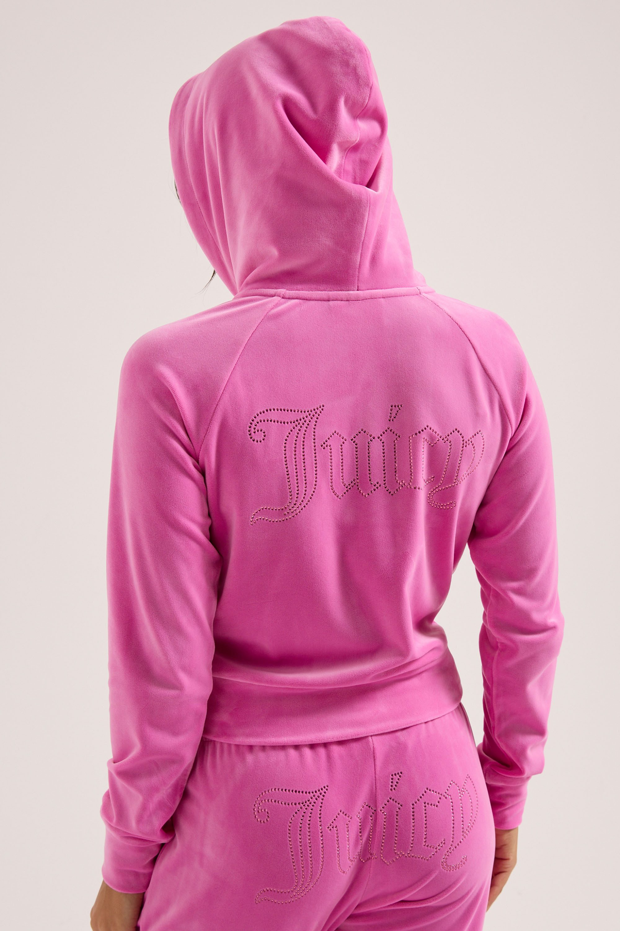Juicy Couture Kapuzennickijacke MADISON COL OUT HOODIE. Damen Trainingsjacke Damen, Sweatjacke mit Kapuze, Velour, mit Glitzer, Sale