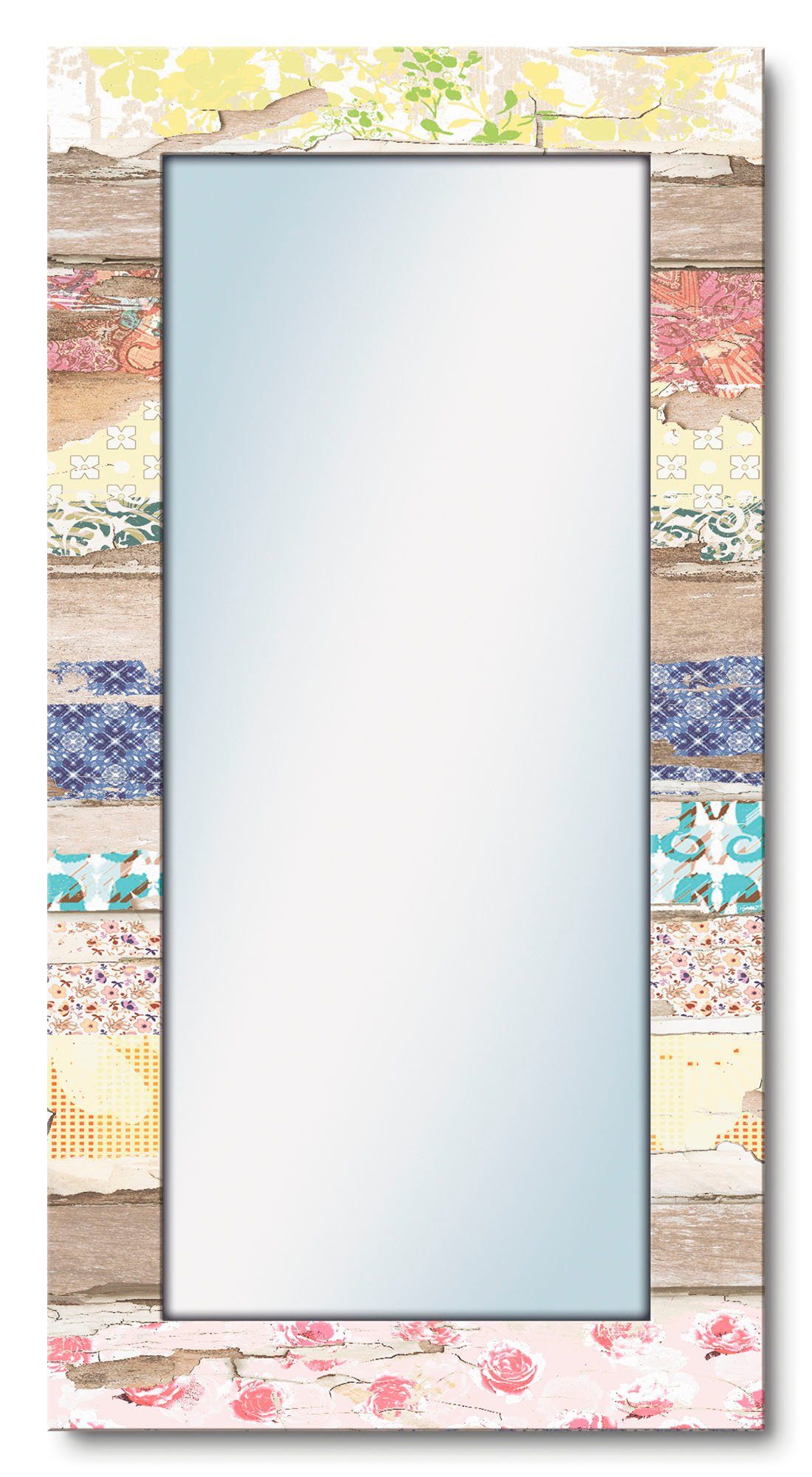 Artland Dekospiegel Verschiedene Muster auf Holz, gerahmter Ganzkörperspiegel, Wanspiegel mit Motivrahmen, modern