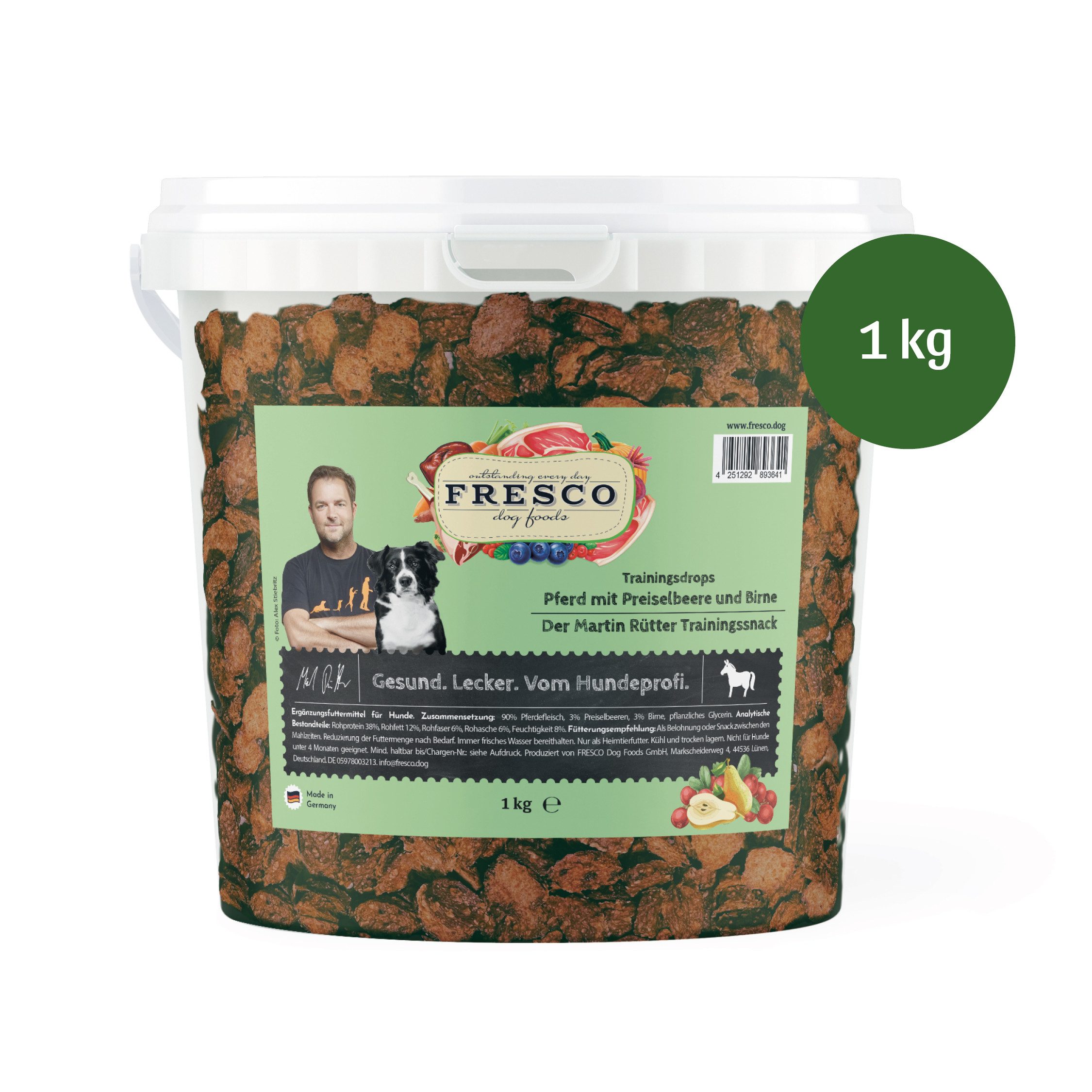 Fresco Dog Martin Rütter Trainingsdrops Pferd mit Preiselbeere & Birne, 1kg, Snack für: Hunde, Hypoallergen, getreidefrei & zuckerfrei