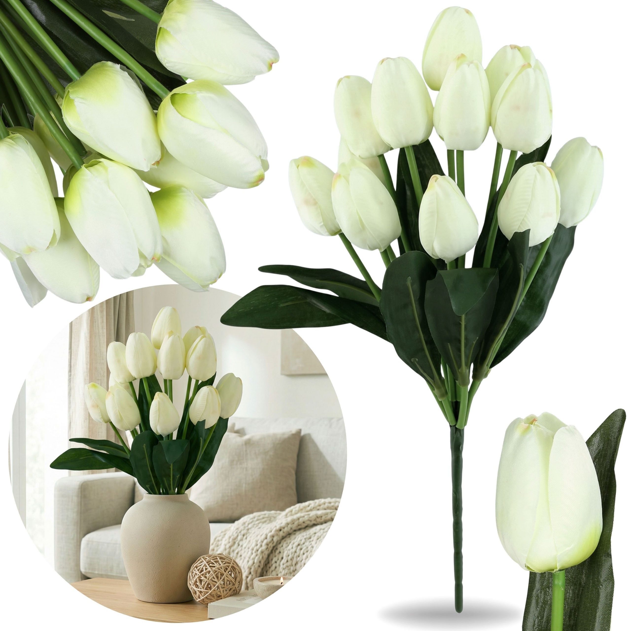 Kunstblumenstrauß Künstliche TULPEN, weiß, STRAUß aus 12 Tulpen, 43 cm, Sarcia.eu