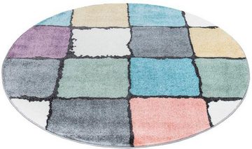 Teppich YOUNG919, Carpet City, rund, Höhe: 11 mm, Bunter Kinderteppich mit Karo-Muster