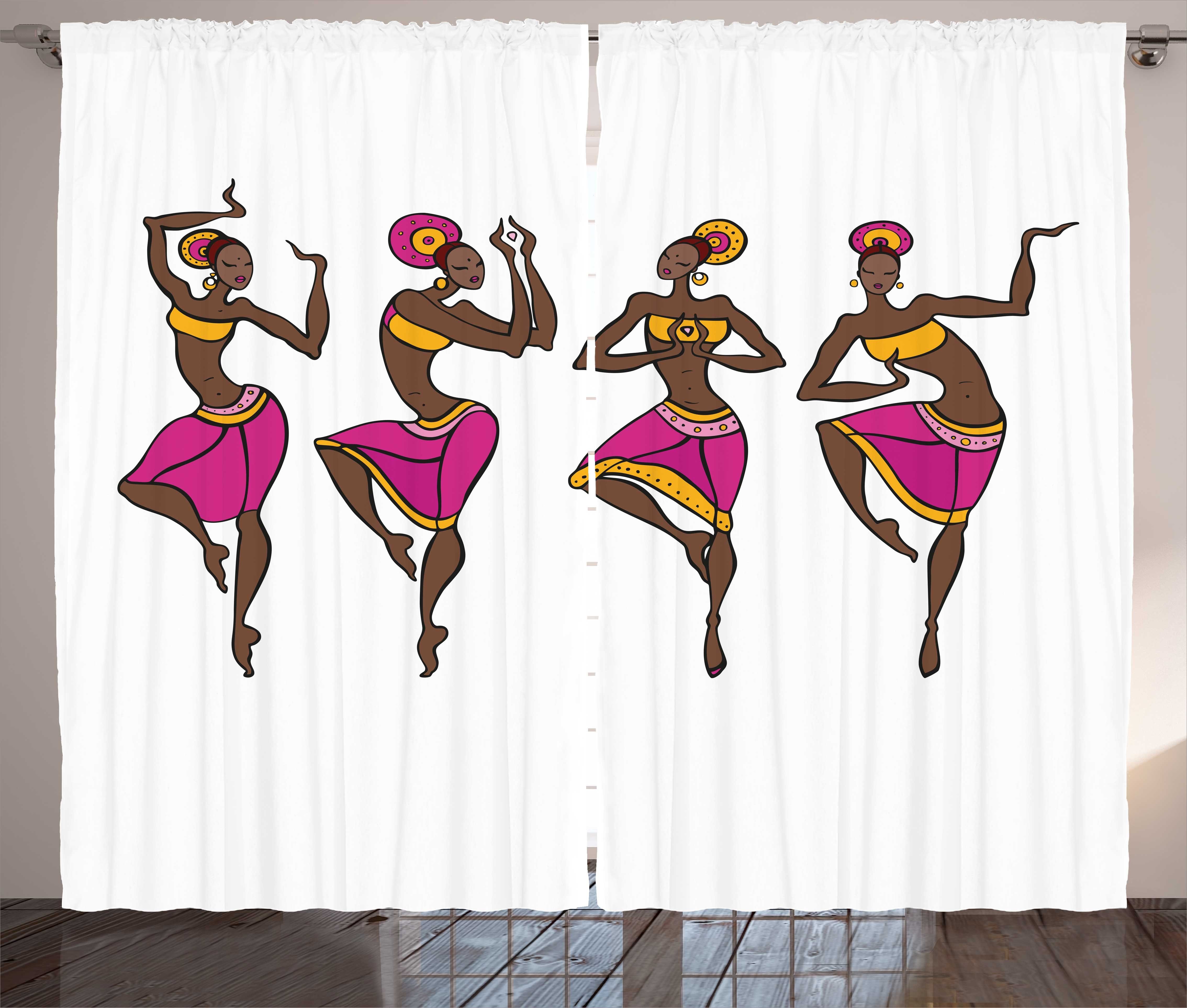 African Gardine Schlafzimmer mit Vorhang Frauen und Kräuselband Schlaufen Lady Abakuhaus, Dancers Haken, abstrakte