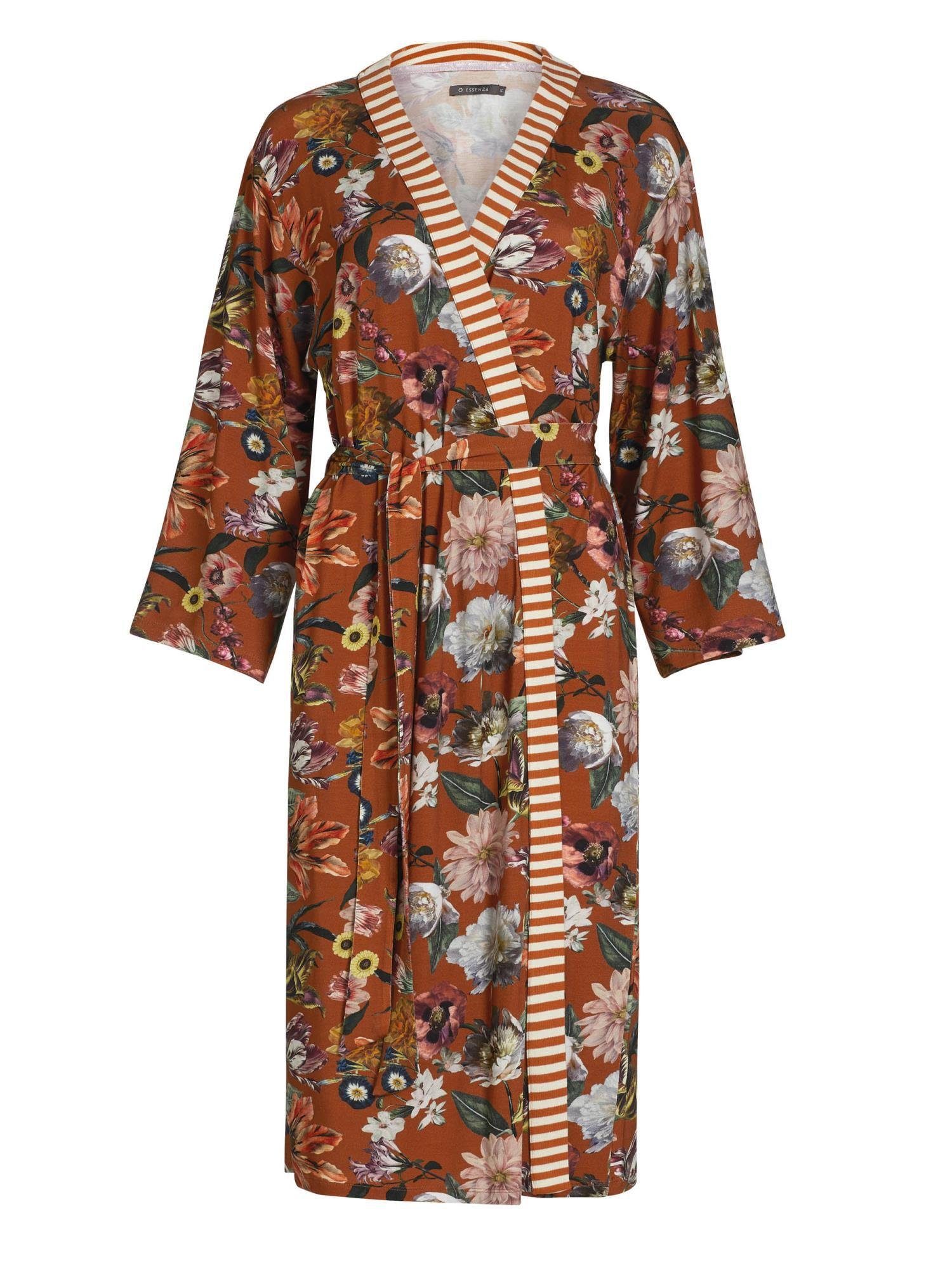 Essenza Kimono Sarai Filou, Kurzform, Viskose, Kimono-Kragen, Gürtel, mit wunderschönem Blumenprint Leather Brown