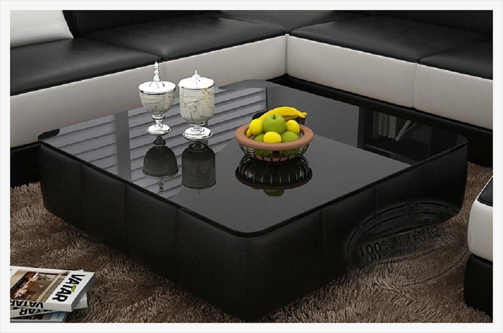 Glastisch Tische Schwarz Sofa Leder Tisch Couchtisch Couch Glas Wohnzimmertisch Design JVmoebel