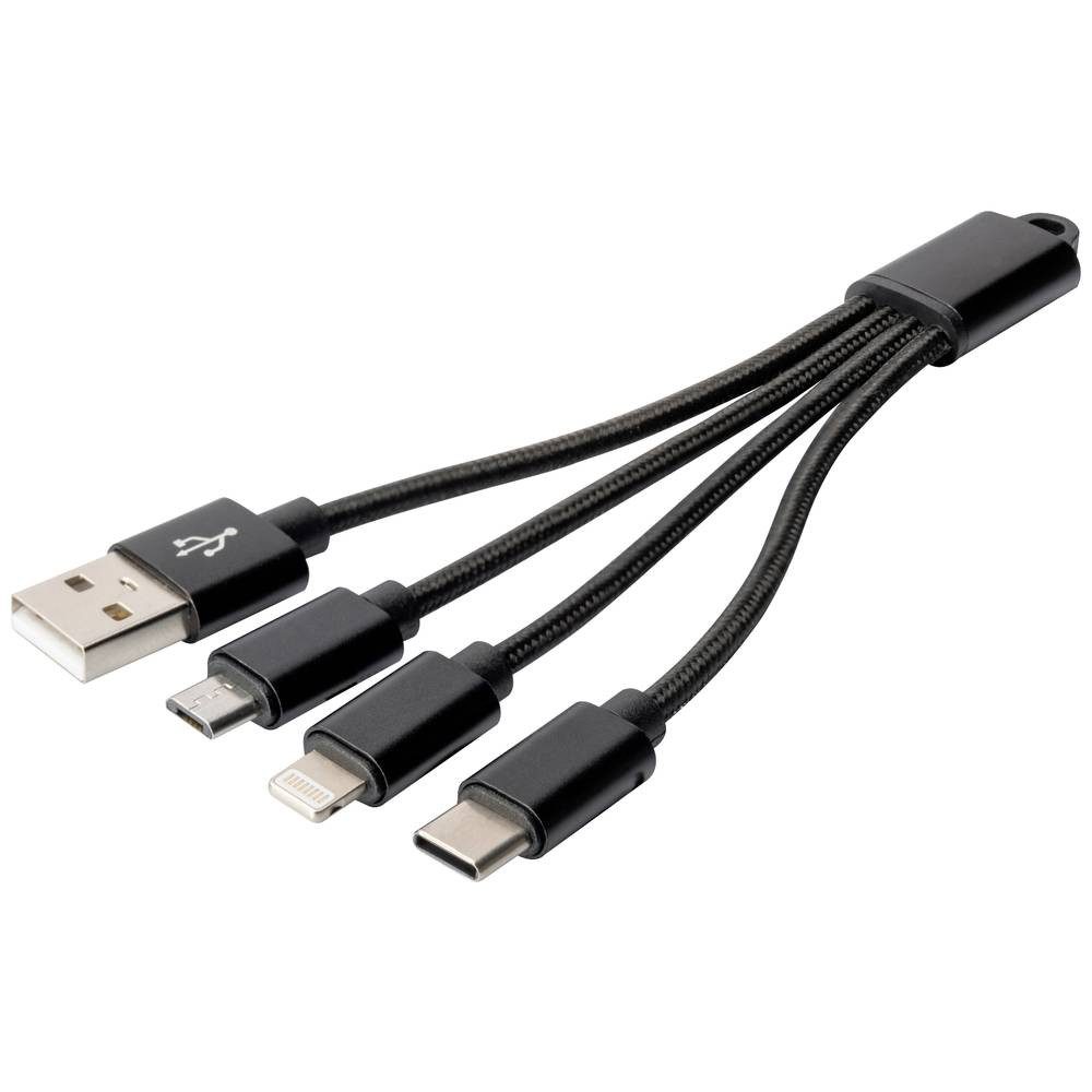 Digitus USB 3 in 1 Ladekabel, USB A auf Lightning+micro B+Type-C Smartphone-Kabel