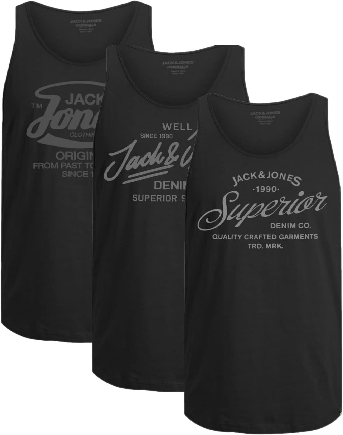 Jack & Jones Tanktop Bequemes Slimfit Shirt mit Printdruck (3er-Pack) mit Print