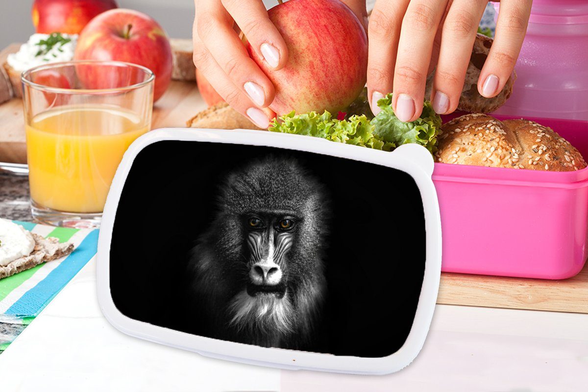 Schwarz und Affe Augen Kunststoff MuchoWow - für Erwachsene, Lunchbox rosa - - Tiere (2-tlg), Braun Snackbox, weiß, Brotdose Kunststoff, Brotbox Kinder, Mädchen, -