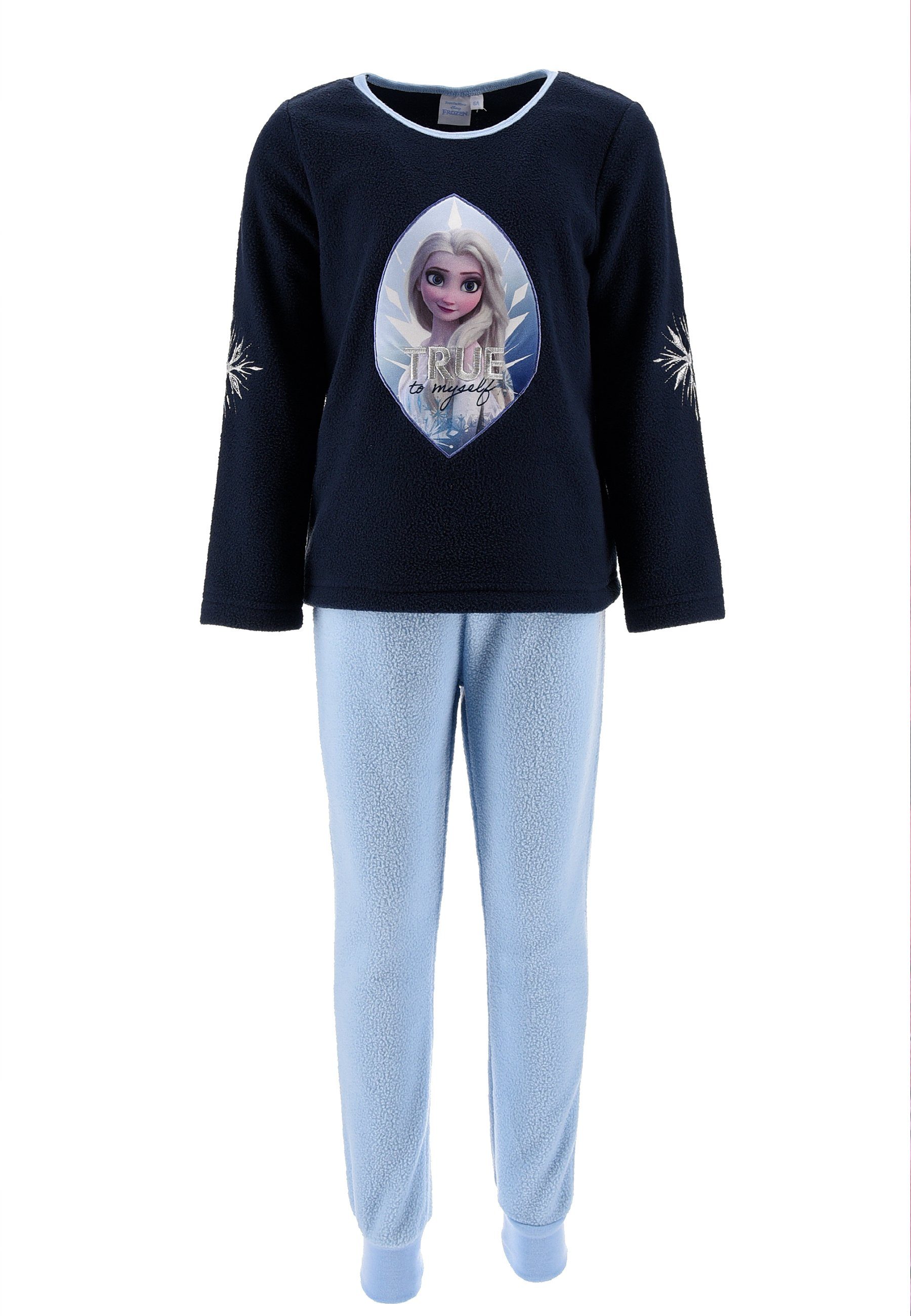 Elsa (2 Schlafanzug Pyjama tlg) Schlafanzug Die Kinder Kinder Schlaf-Hose Blau Frozen Disney Shirt Eiskönigin + Langarm Mädchen