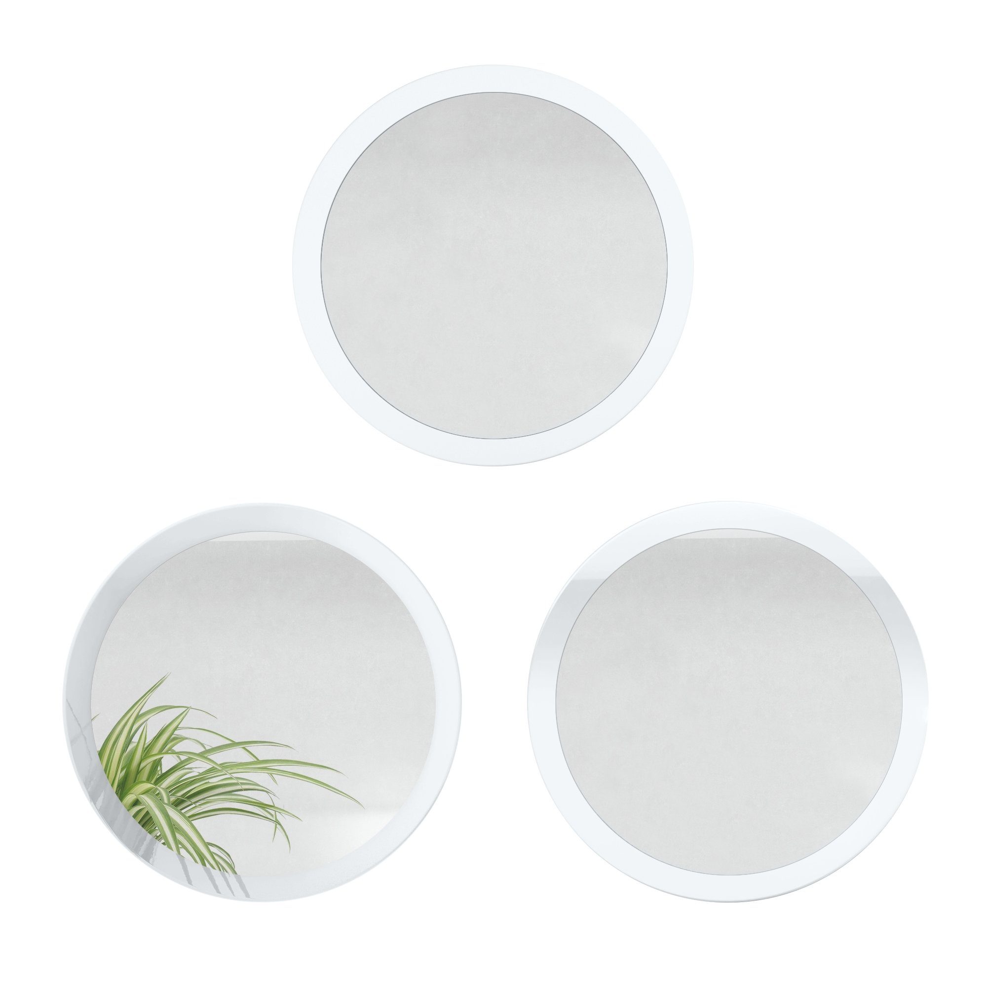 (3 Vladon für Weiß und Flur Globe dekorative mit Wandspiegel Spiegel, runde MDF-Rahmen), in (50 Hochglanz Wohnzimmer cm Durchmesser)