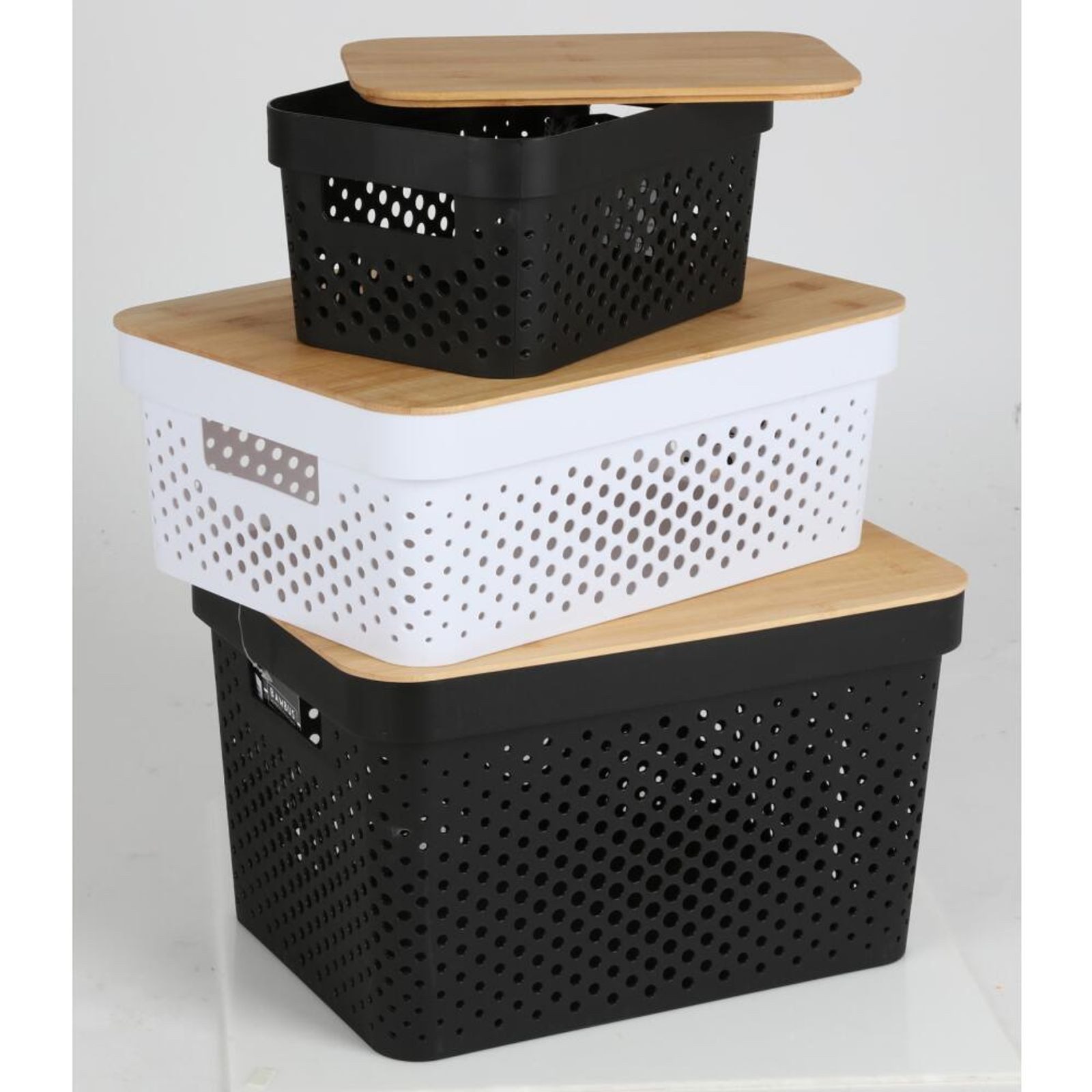 BURI Aufbewahrungsbox Aufbewahrungskorb 4,5L Bambusdeckel Allzweckbox Ordnungsbox Schrankbox – Bild 4 von 5