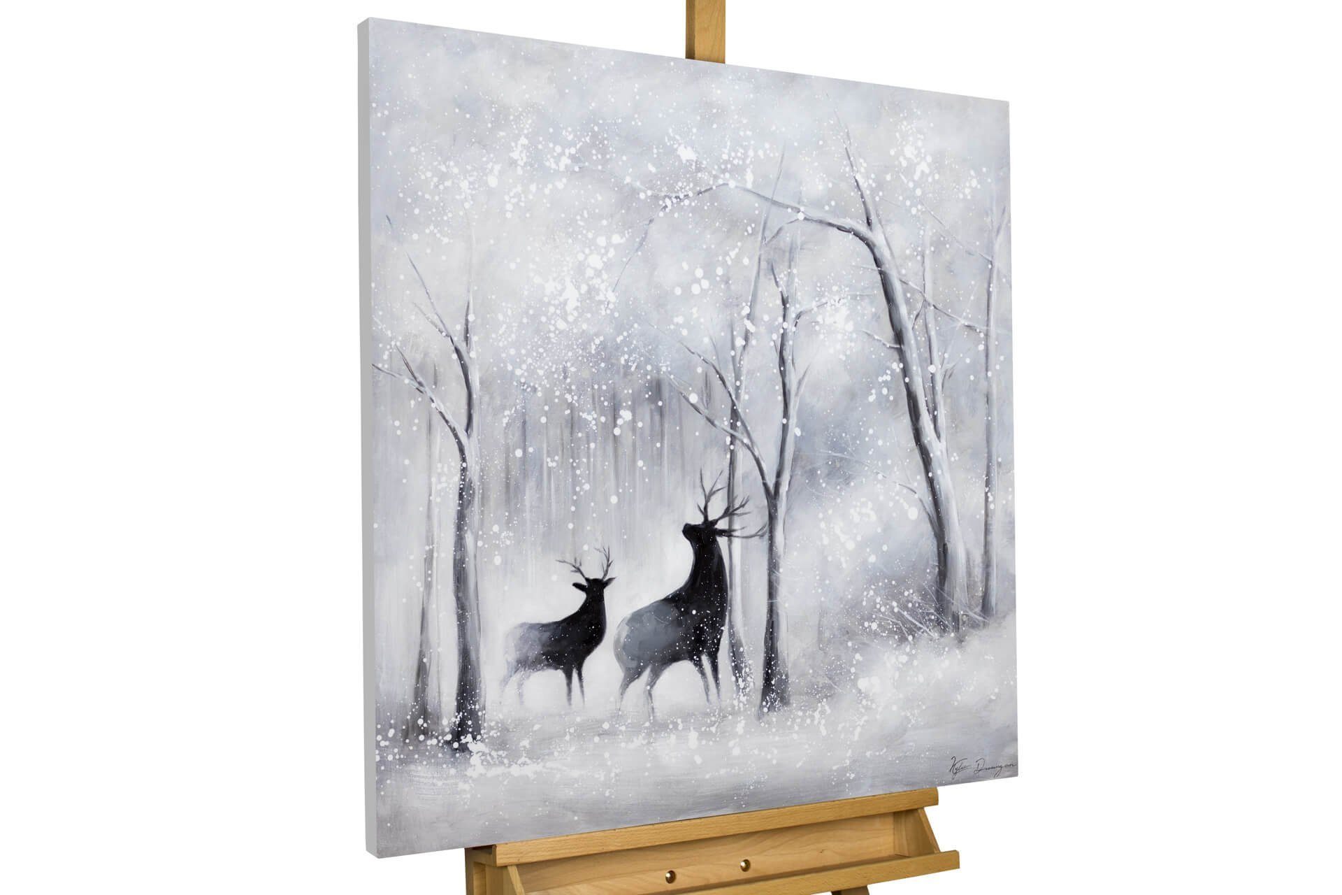 Nr. 1 in der Beliebtheit KUNSTLOFT Gemälde Winterlicher Wohnzimmer Leinwandbild 100% cm, 80x80 Wandbild HANDGEMALT Wald