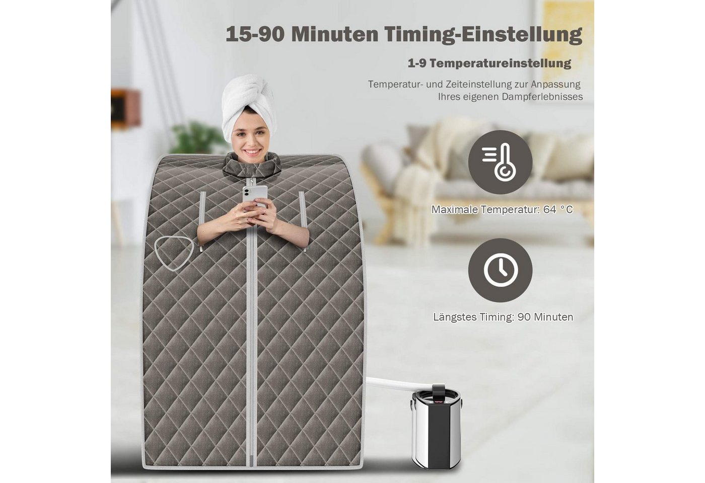 Thumbnail - COSTWAY Sauna 3L Dampfsauna, 1000W, mit Sitz