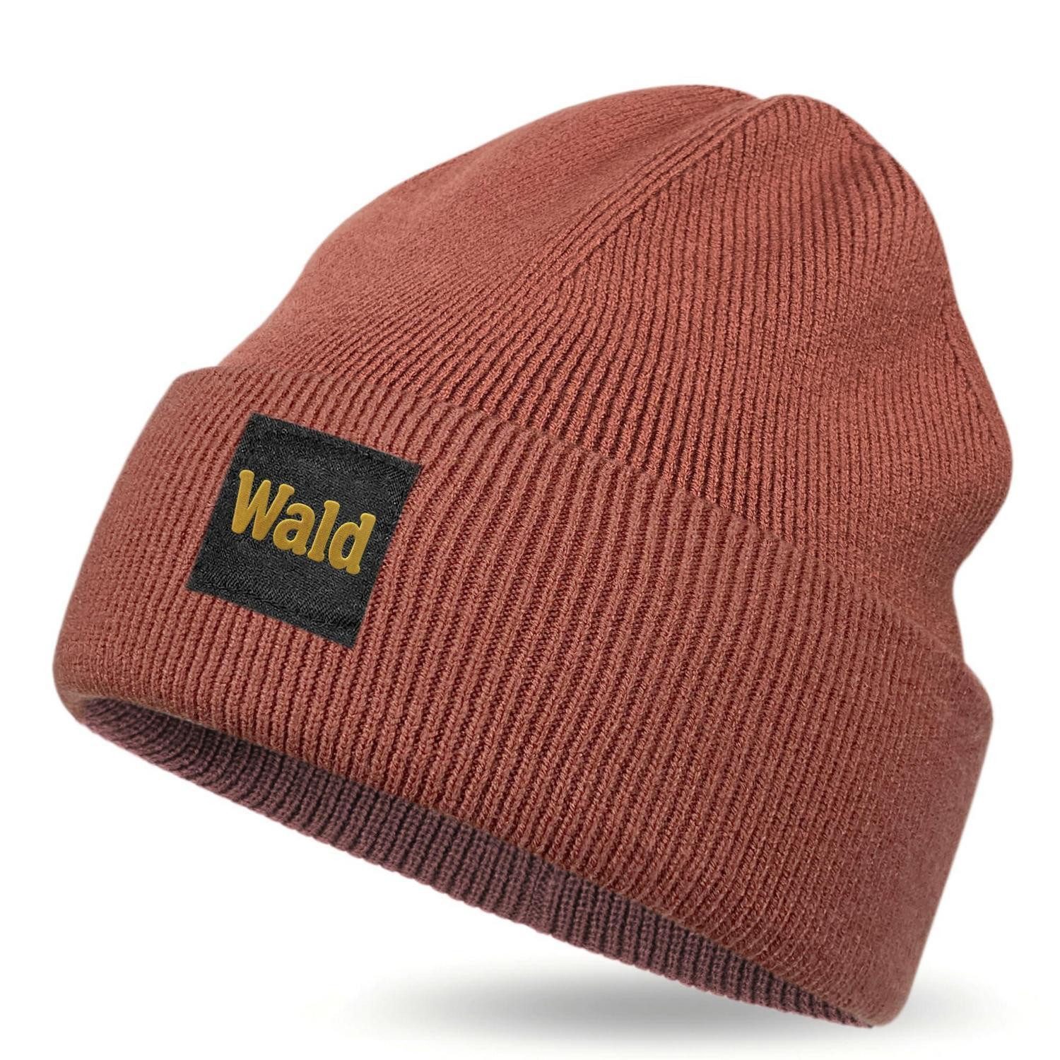 Strickmütze Beanie Herren Damen Softshellgarn Umschlagbund Winter Braun