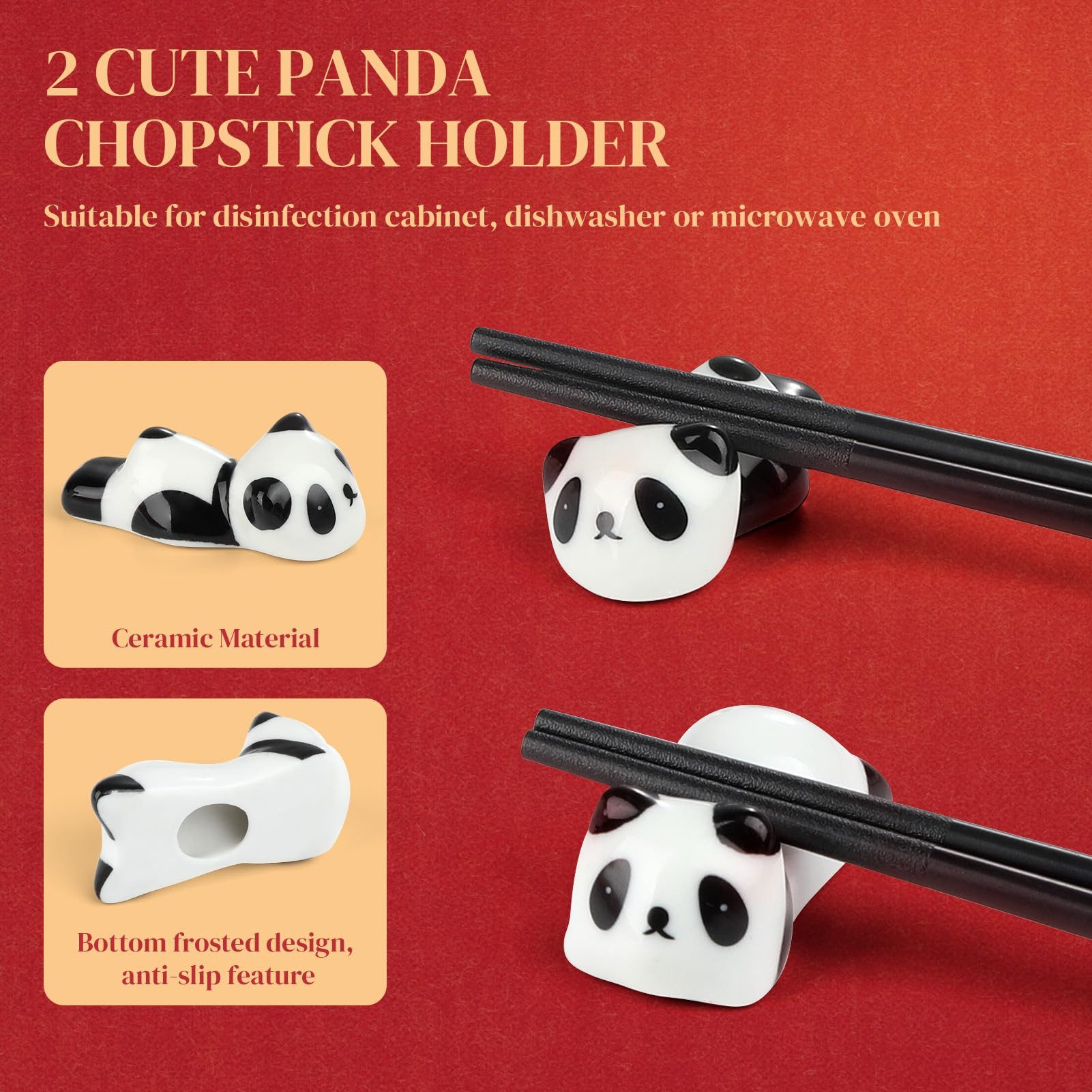 YI Essstäbchen 2 Paar Stäbchen Essstäbchen Geschenk Set mit Chinesischen Panda Halter