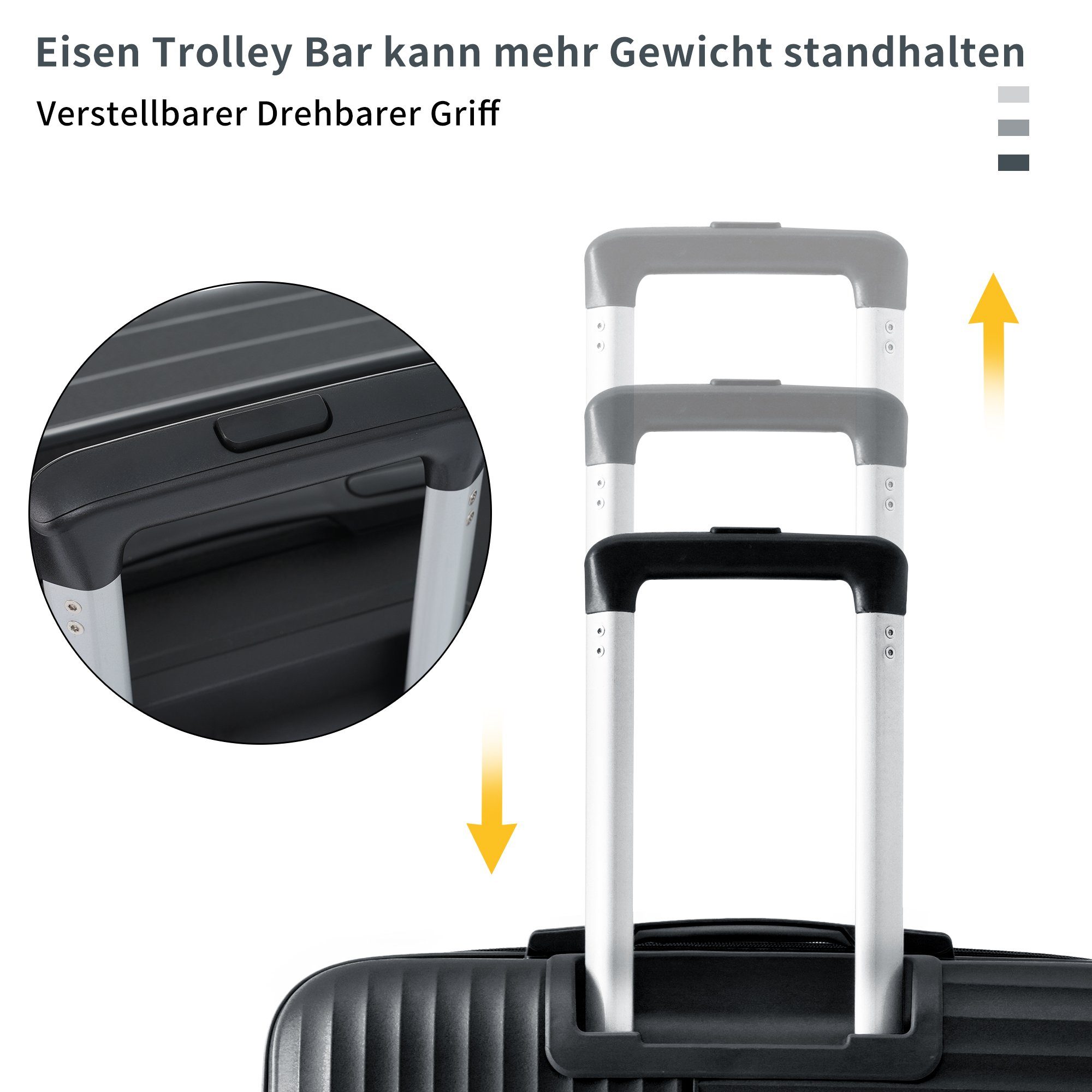 TSA-Schloss mit 3-tlg, Hartschalen-Trolley Schwarz REDOM Universalrädern, Innenfächern, mit Doppelrädern, Hartschalenkofferset