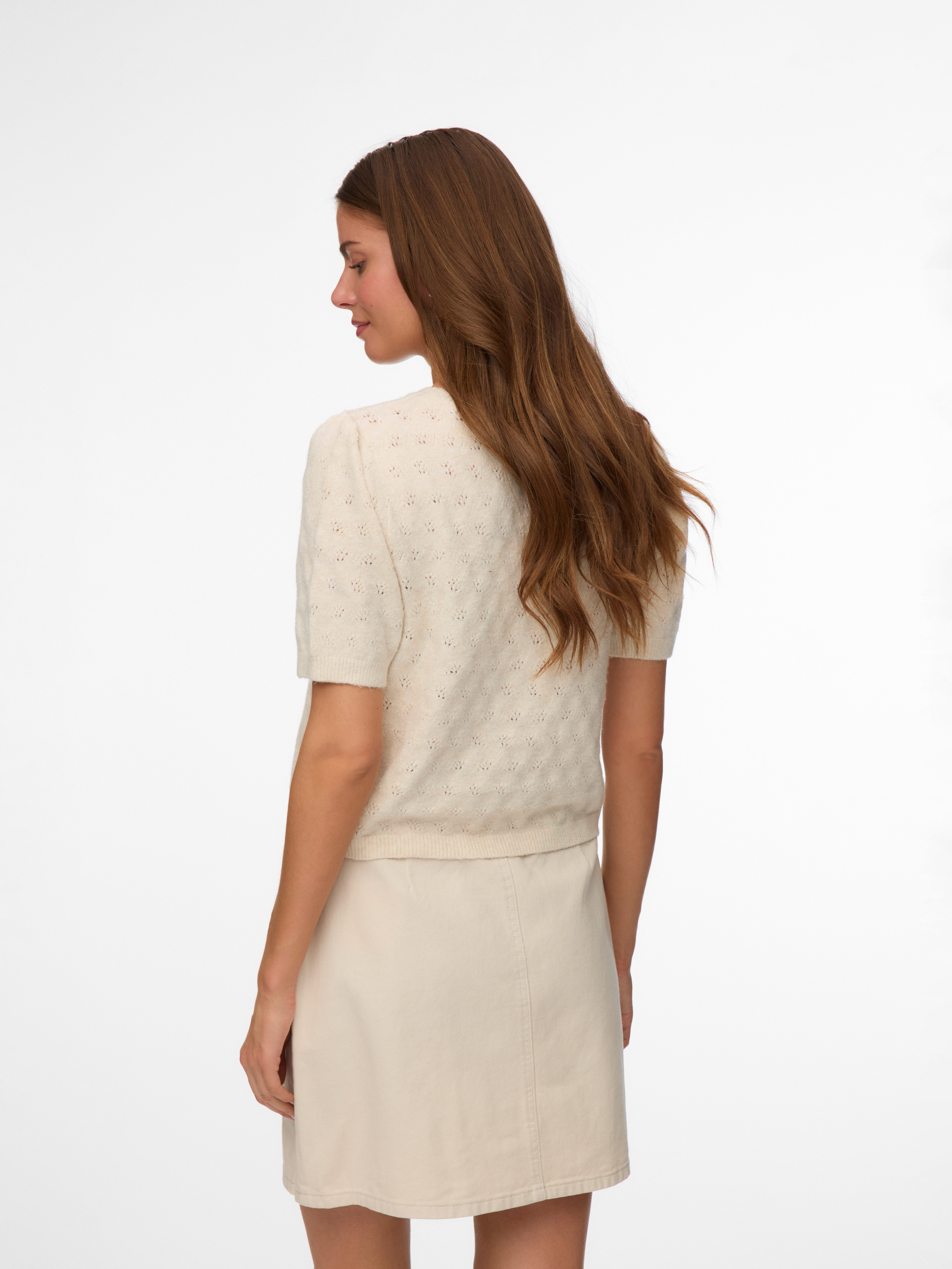 Vero Moda Kurzarmpullover VMDOFFY STITCH 2/4 O-NECK PULLOVER NOOS Materialmix, regular fit