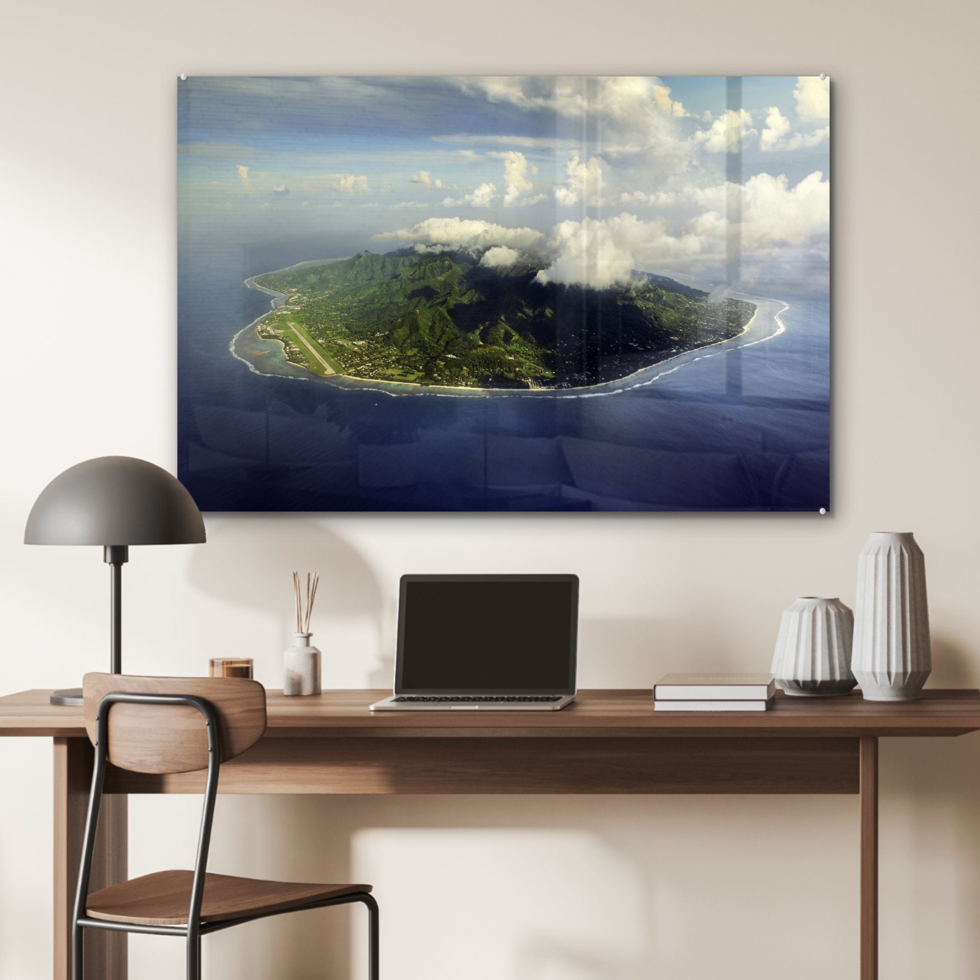 MuchoWow St), Acrylglasbilder Wohnzimmer Die Acrylglasbild Insel Schlafzimmer (1 der Rarotonga Vogelperspektive, aus &