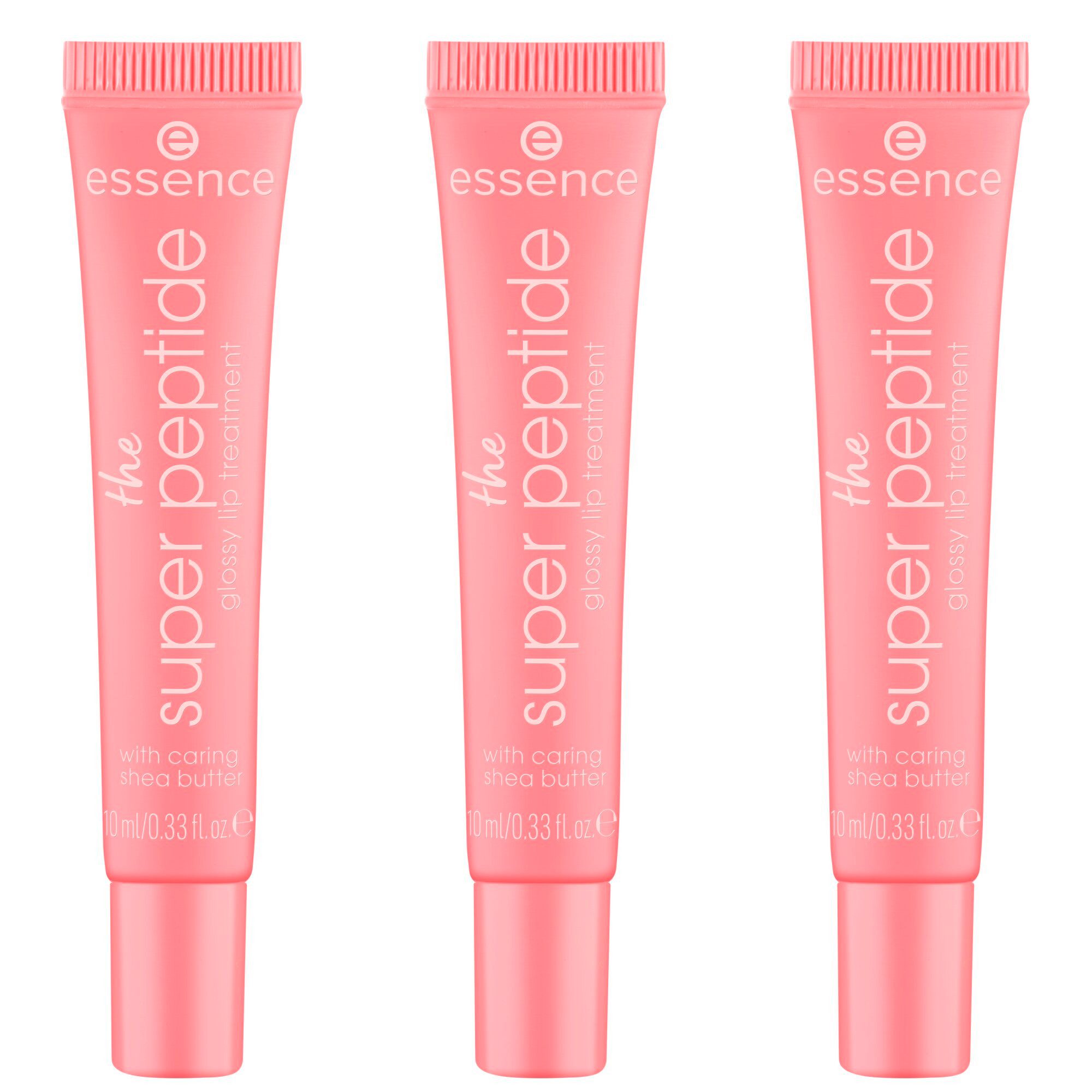 Essence Lipgloss THE SUPER PEPTIDE GLOSSY LIP TREATMENT, 3-tlg., mit milchig glänzender Textur