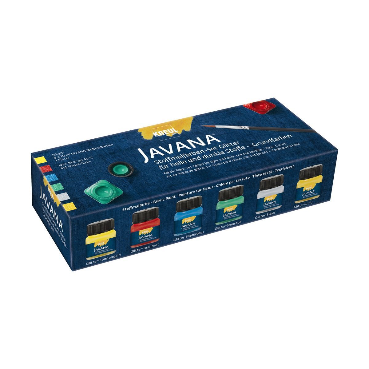 C. KREUL Stoffmalfarbe KREUL Stoffmalfarben Set JAVANA Grundfarben mit Pinsel 6x20ml Glas