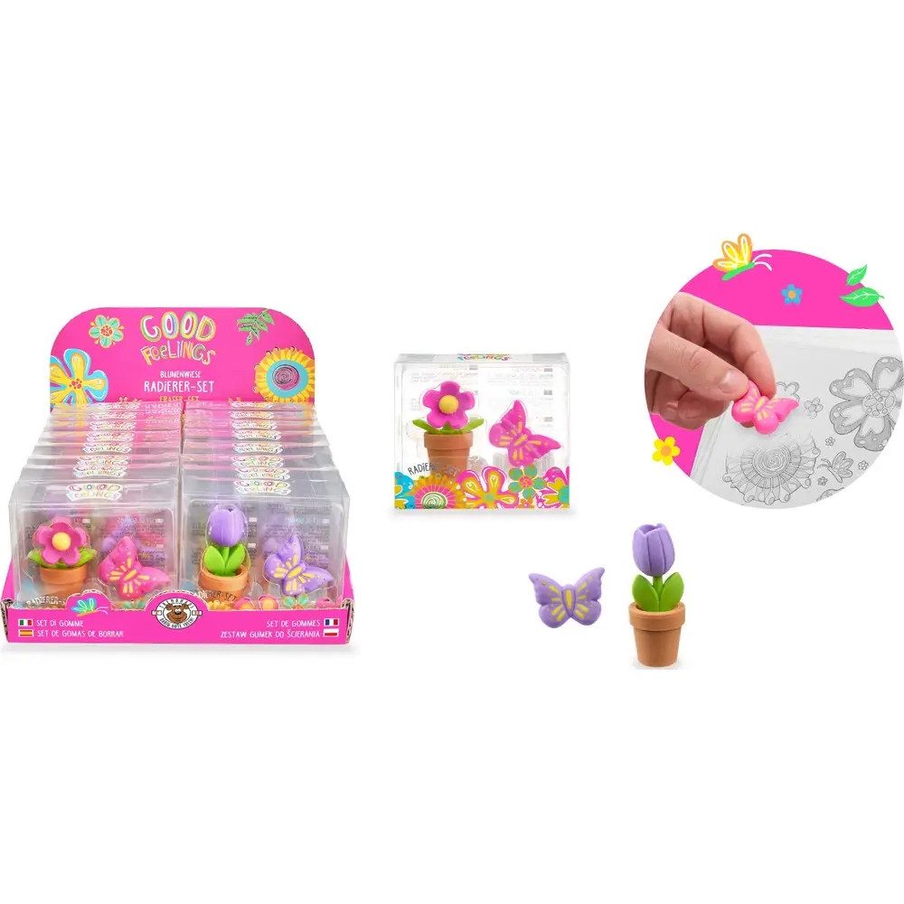 Trendhaus Buntstift GF-6 Radierer-Set Blume & Schmetterling, 2-fach sortiert Dieses Radier
