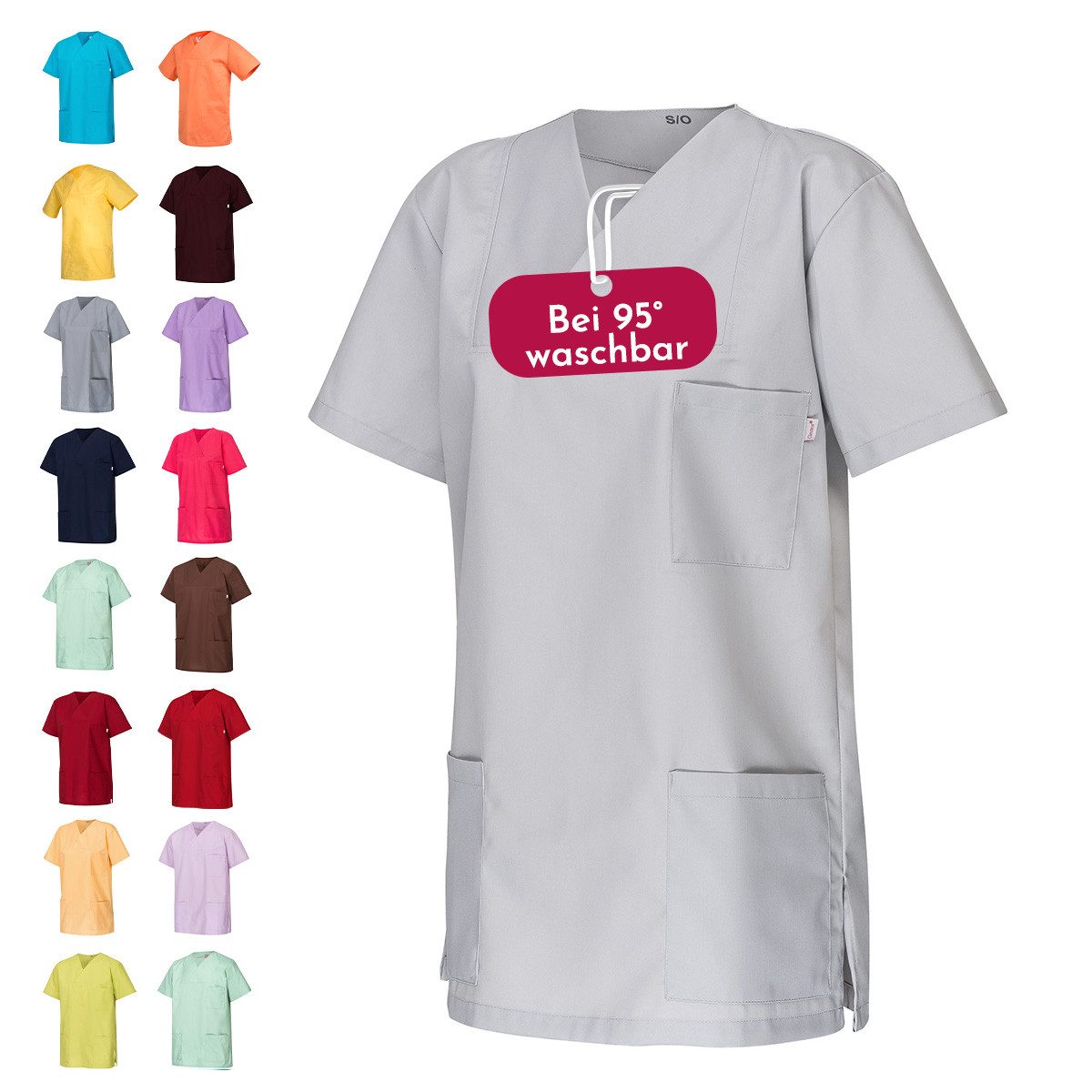 Clinotest Funktionsbluse Kasack Damen & Herren - 95 Grad waschbare, kochfest ohne einzulaufen (1-tlg) Schlupfkasack aus Baumwolle & Polyester - Berufsbekleidung für Pflege