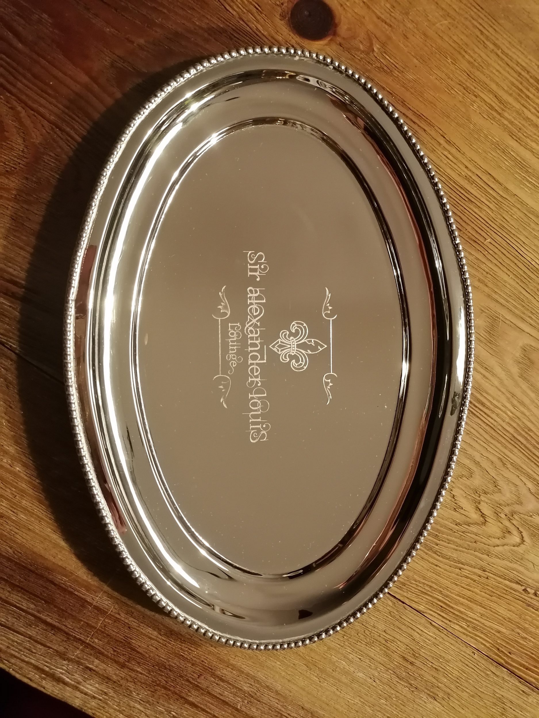 Hazenkamp Servierplatte Tablett Teller Nostalgie Tafelsilber Fleur di Lys bourbon Lilie, Alu RAW Nickel, silber farben