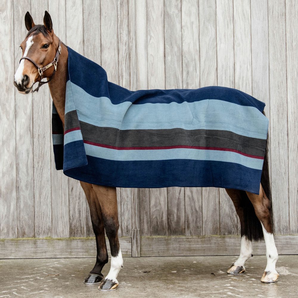 Kentucky Horsewear Pferde-Abschwitzdecke Kentucky Horsewear Fleecedecke Square Stripes Heavy - Navy/Grau