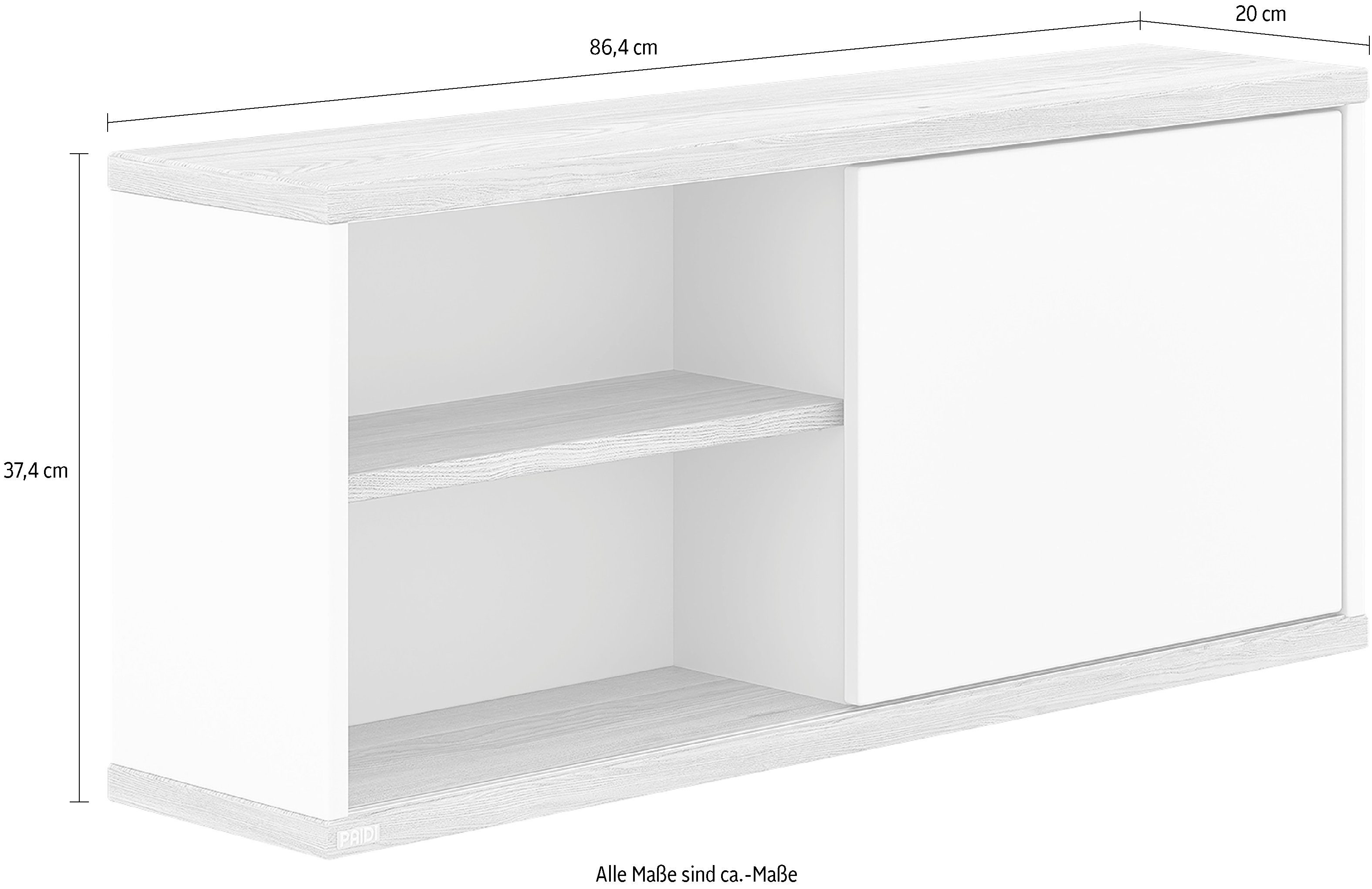 PAIDI Wandregal YOLANDA in Weiß mit Eiche-Dekor, 3 Fächer und Schiebetür, 8 günstig online kaufen