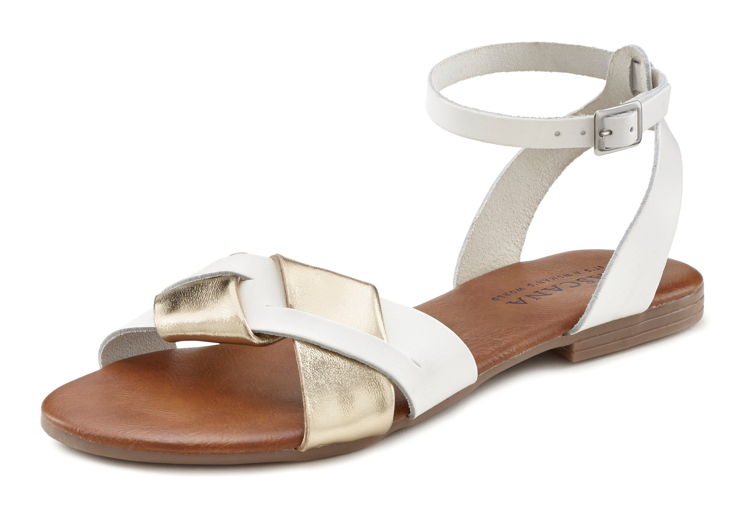 hochwertigem Leder Sandale LASCANA aus Sommerschuh mit Optik weiß Metallic Sandalette,