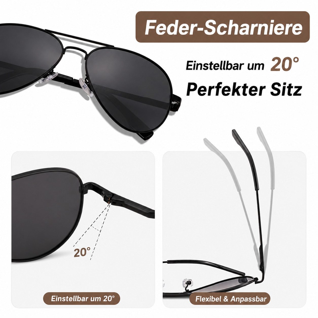 MOPUEA Sonnenbrille Polarisierte Sonnenbrille für Damen Herren,Metallrahmen Sonnenbrillen (Ultraleichte, Fahren Wandern Golf Fischen Outdoorsport, 1-St) Sonnenbrille Damen, Retro Fliegerbrille, Pilotenbrille Damen