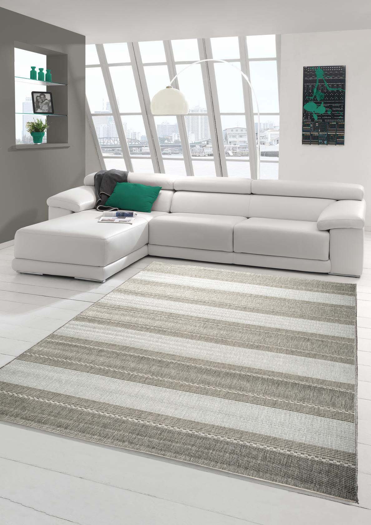 Outdoorteppich Teppich Sisal Optik Küchenteppich grau, 5 gestreift rechteckig, Läufer Flachgewebe Höhe: moderner mm Teppich-Traum