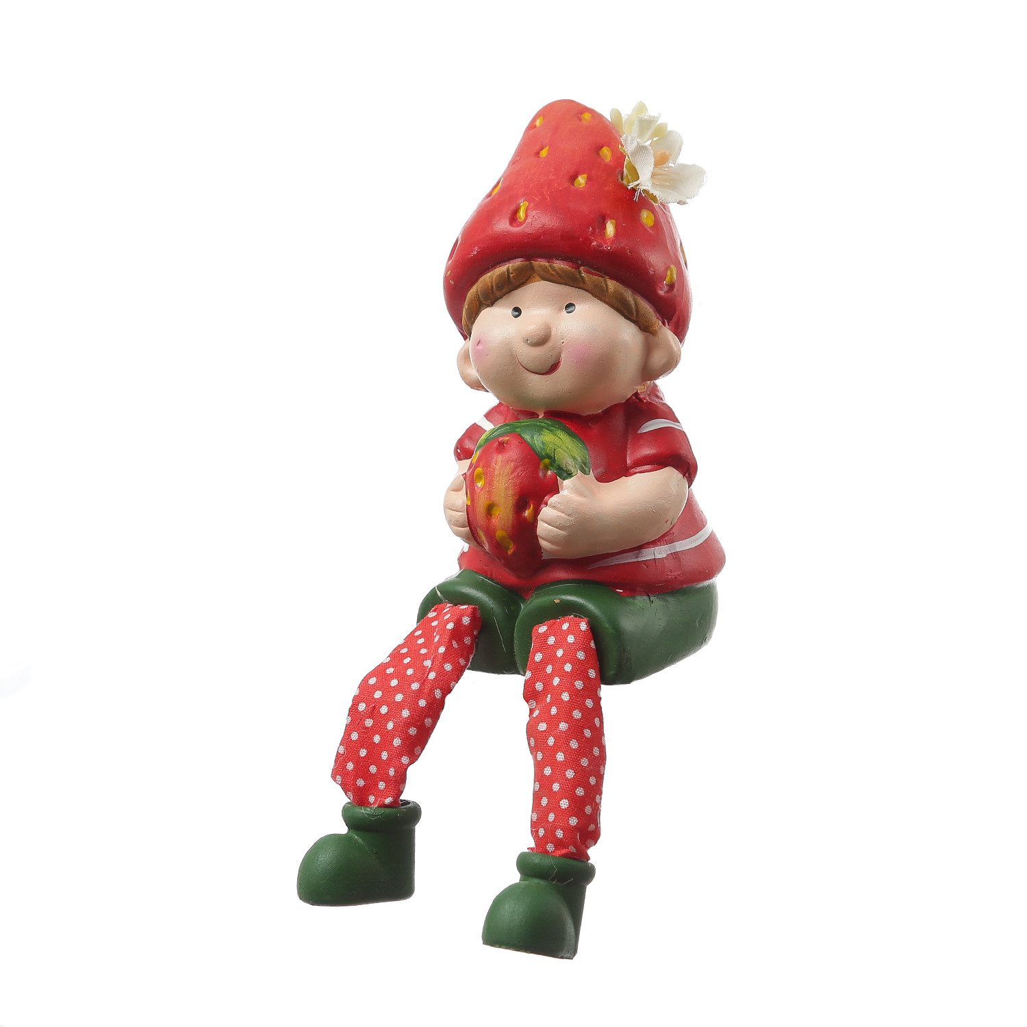 MARELIDA Gartenfigur Kantenhocker Erdbeerjunge Fritz mit Erdbeere Dekofigur Garten H: 19cm