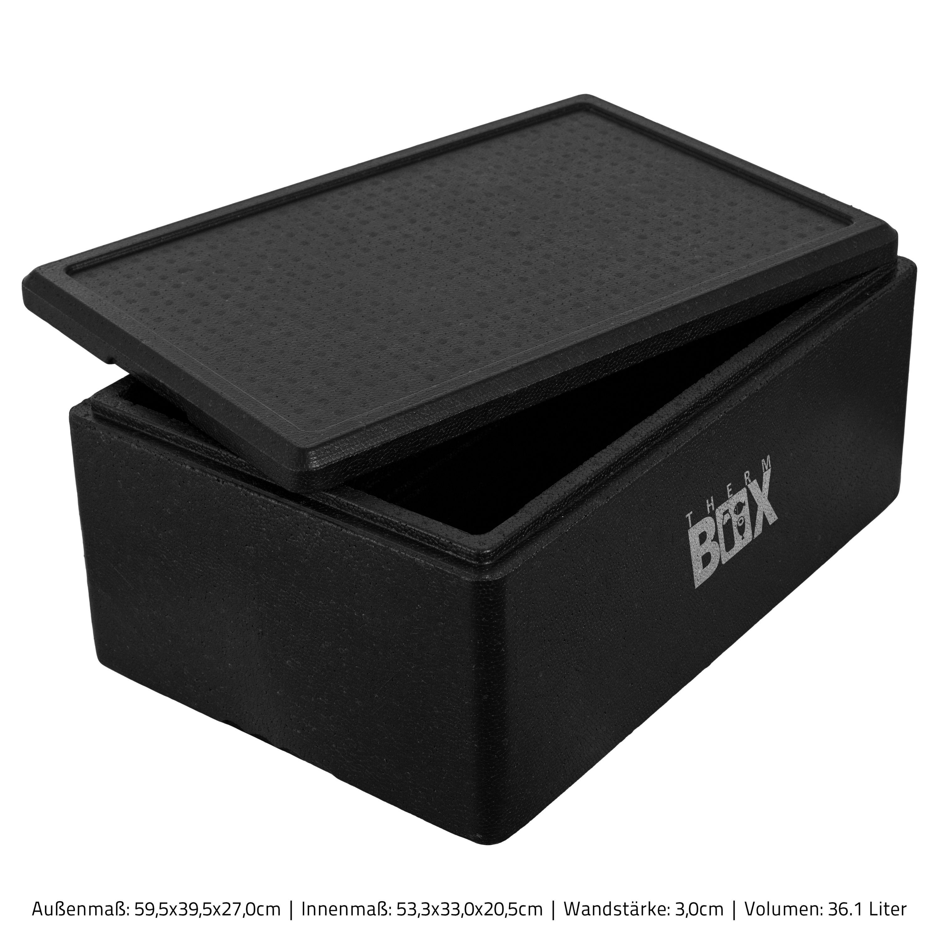 THERM-BOX Innenmaß:53x33x20cm, Karton), Styroporbox Warmhaltebox Wiederverwendbar Thermbox Isolierbox 36,1L 3cm Styropor-Piocelan, Box Kühlbox mit (0-tlg., Thermobehälter 36B Deckel im Wand: Profibox
